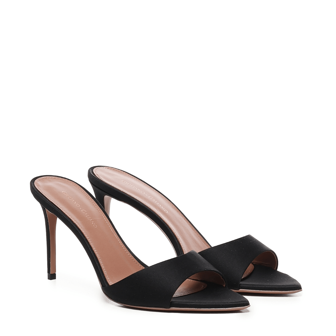 Alixia Sandal | In satin | Black - Giuliano Galiano | Handcrafted Luxury Sneakers Made In Italy