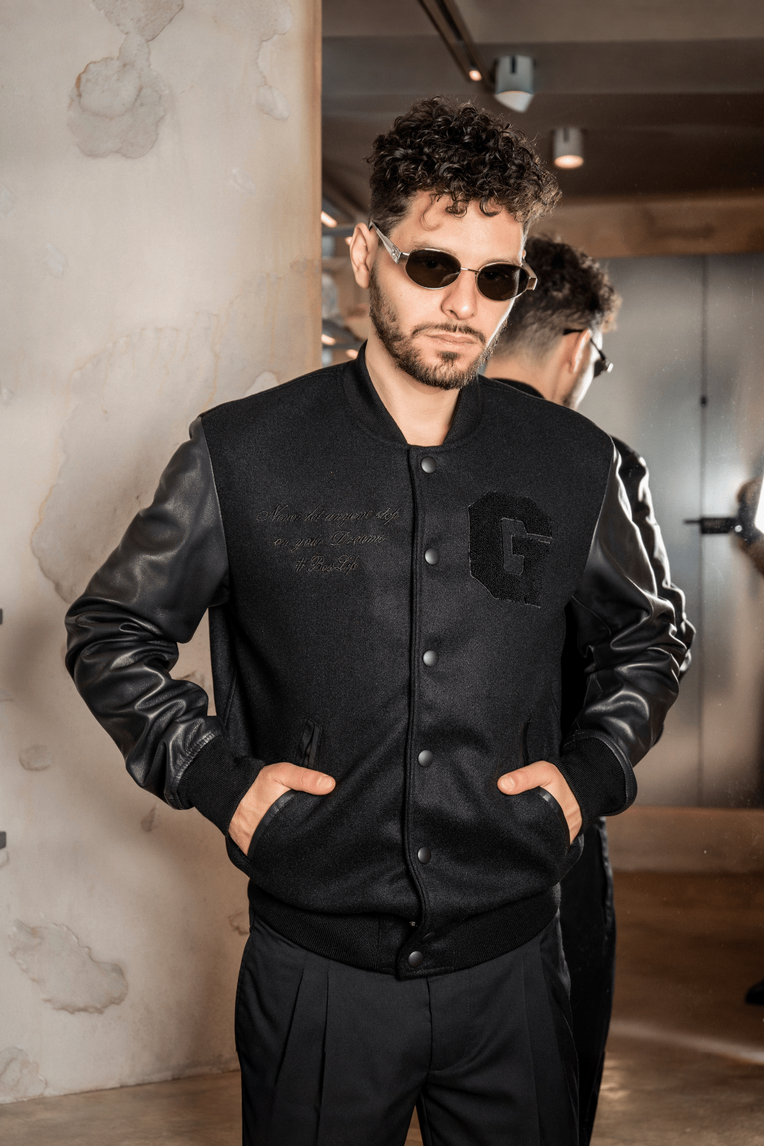 Bosslife Varsity Jacket | Black - Giuliano Galiano | Handcrafted Luxury Sneakers Made In Italy