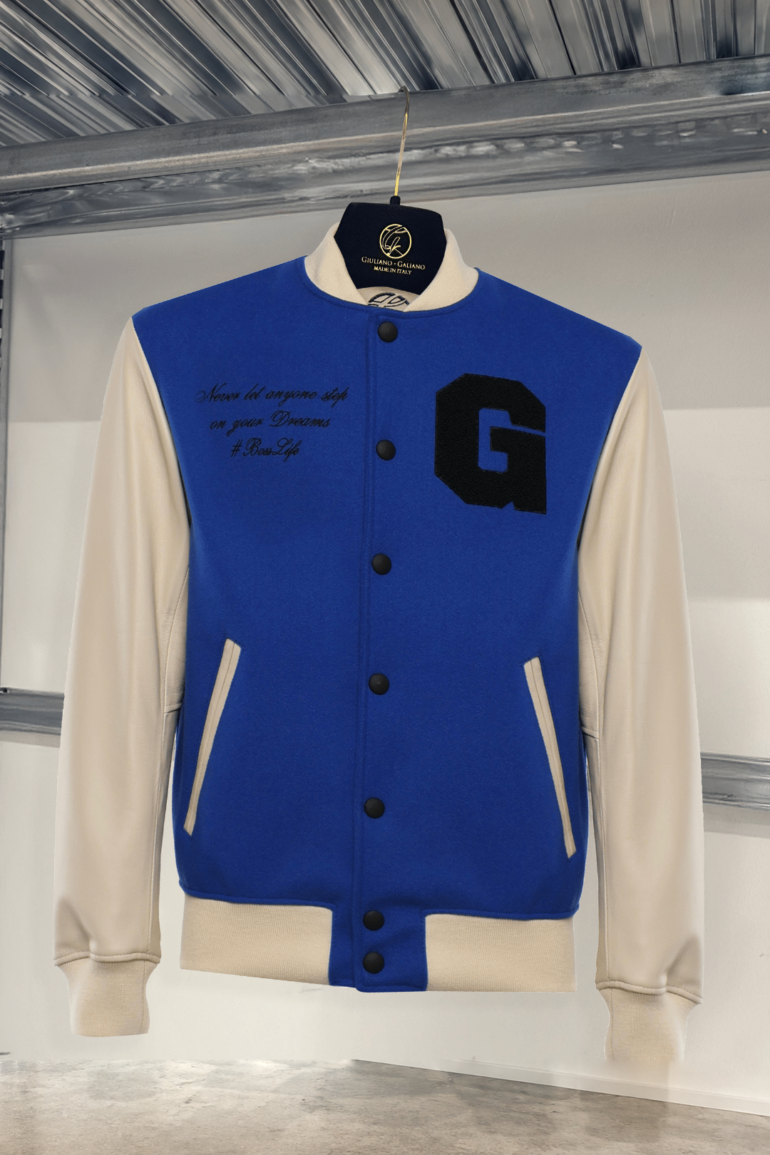 Bosslife Varsity Jacket | Blue - Giuliano Galiano | Handcrafted Luxury Sneakers Made In Italy