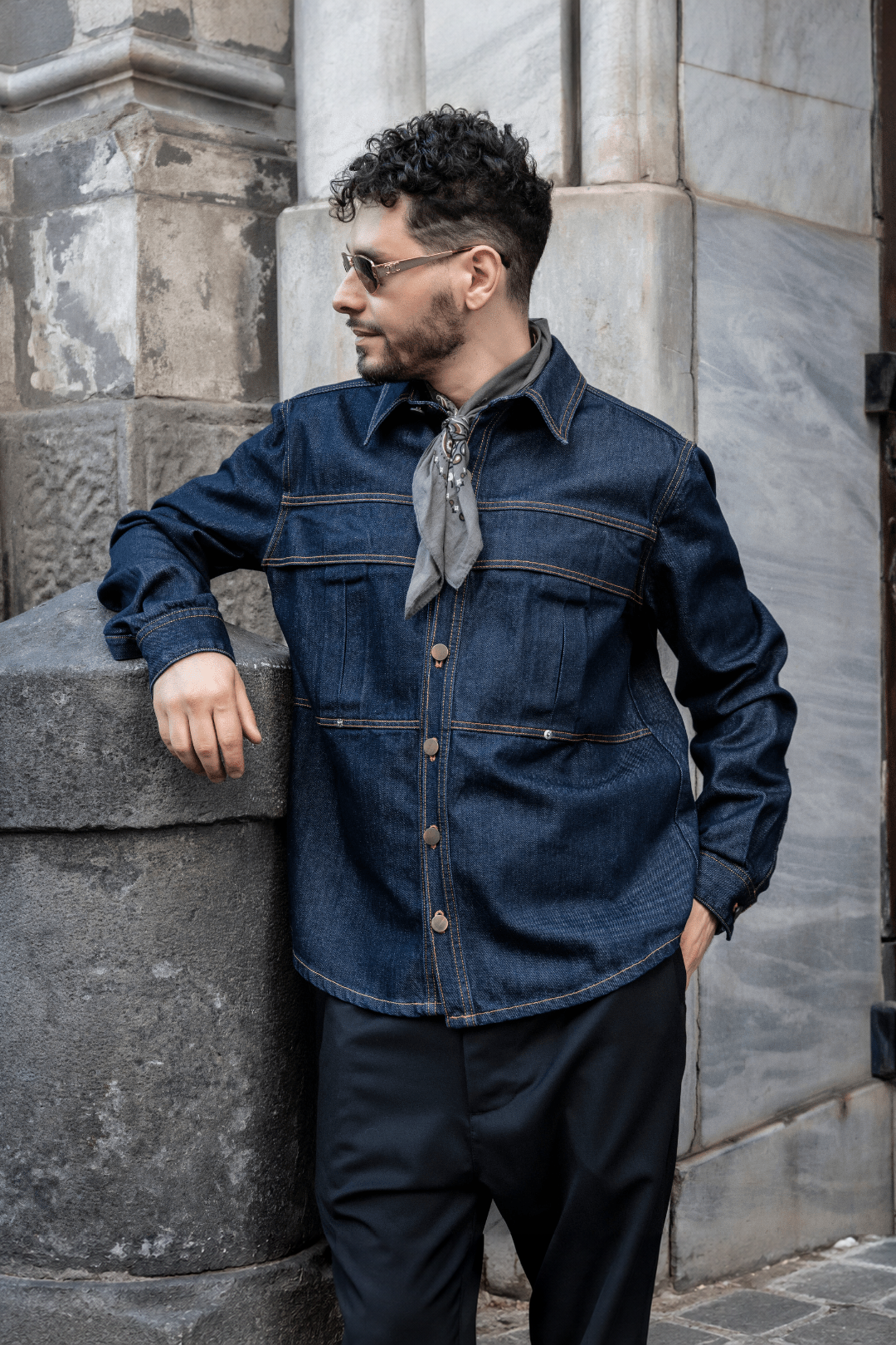Denim shirt | Midnight Blue - Giuliano Galiano | Handcrafted Luxury Sneakers Made In Italy