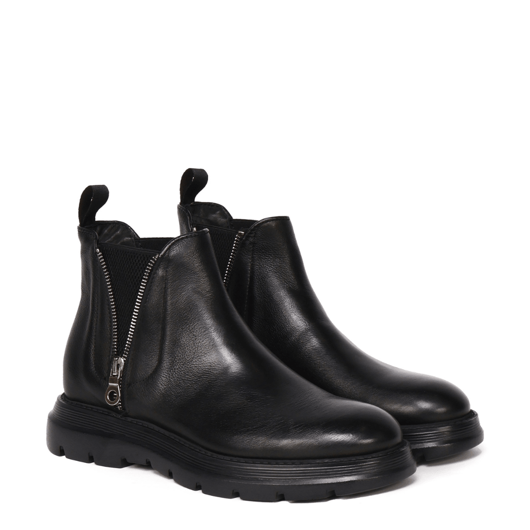 Diamond Bufalo Ankle Boots | Black | Leather - Giuliano Galiano | Handcrafted Luxury Sneakers Made In Italy