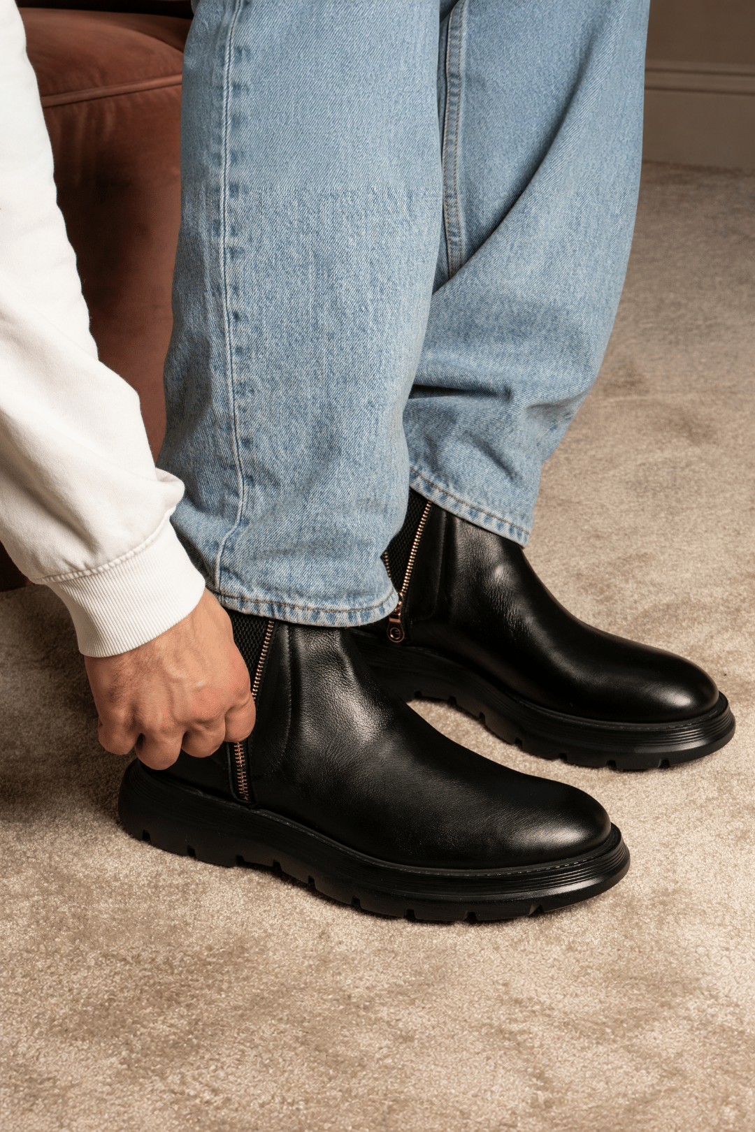 Diamond Bufalo Ankle Boots | Black | Leather - Giuliano Galiano | Handcrafted Luxury Sneakers Made In Italy
