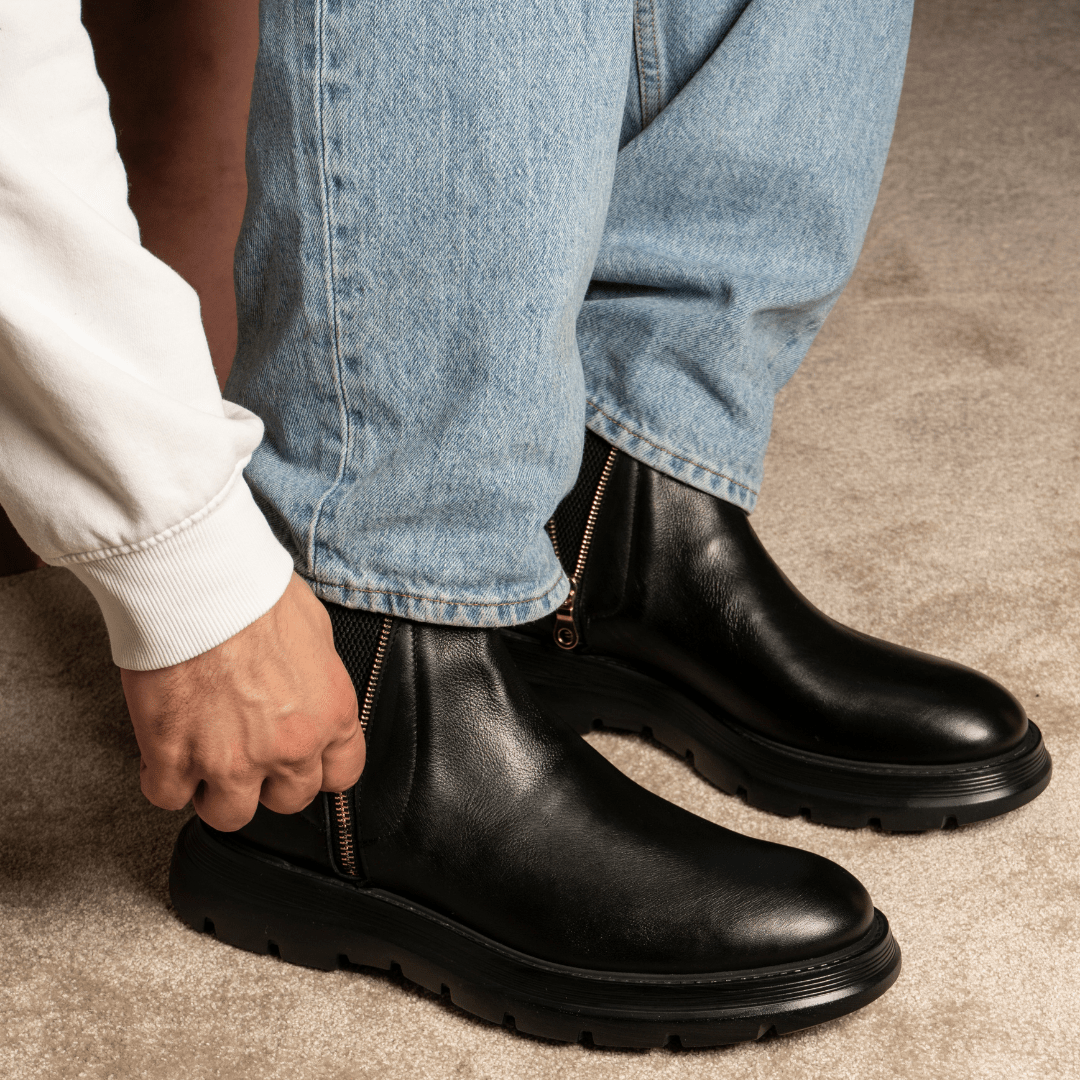 Diamond Bufalo Ankle Boots | Black | Leather - Giuliano Galiano | Handcrafted Luxury Sneakers Made In Italy