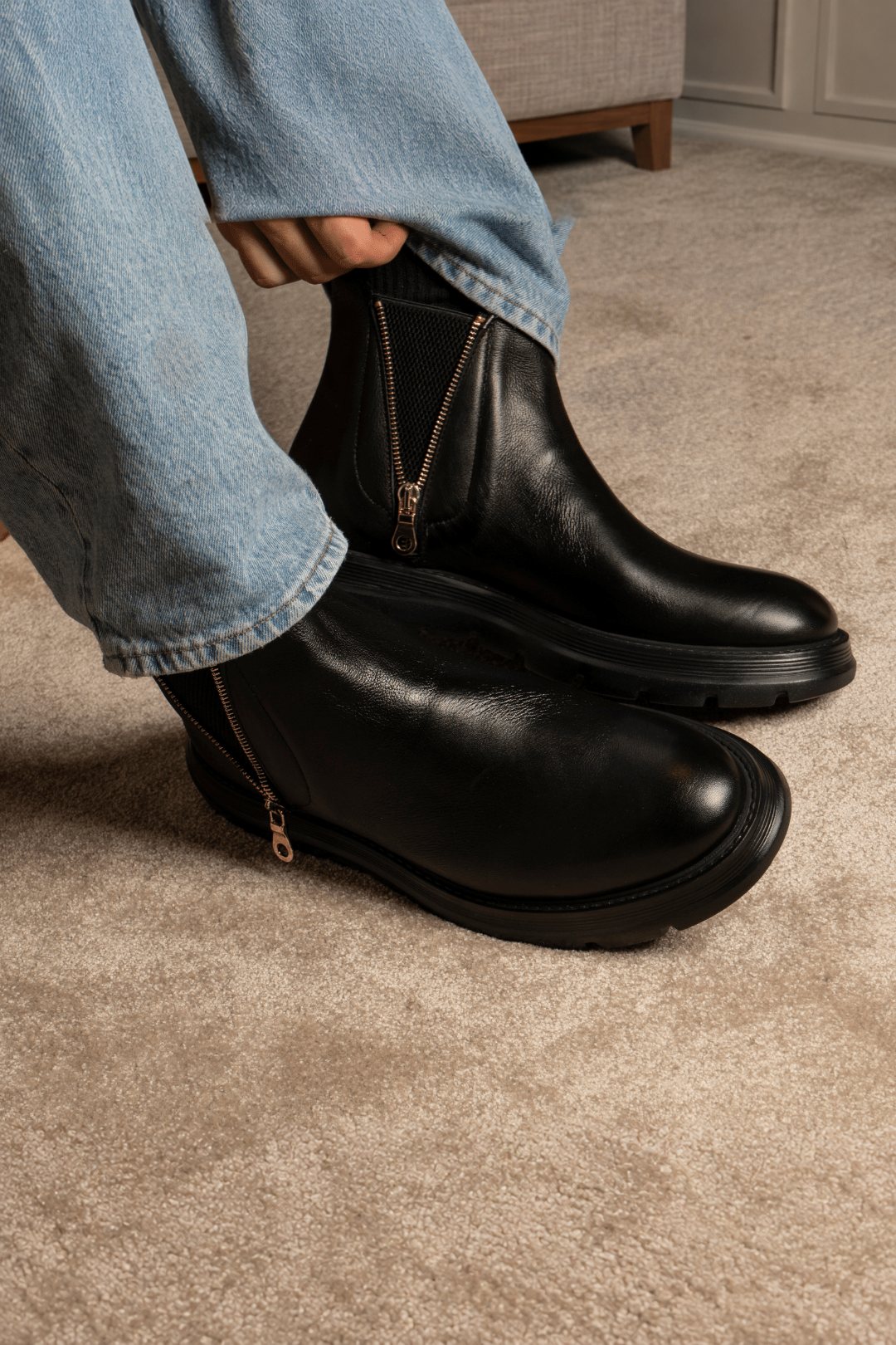 Diamond Bufalo Ankle Boots | Black | Leather - Giuliano Galiano | Handcrafted Luxury Sneakers Made In Italy