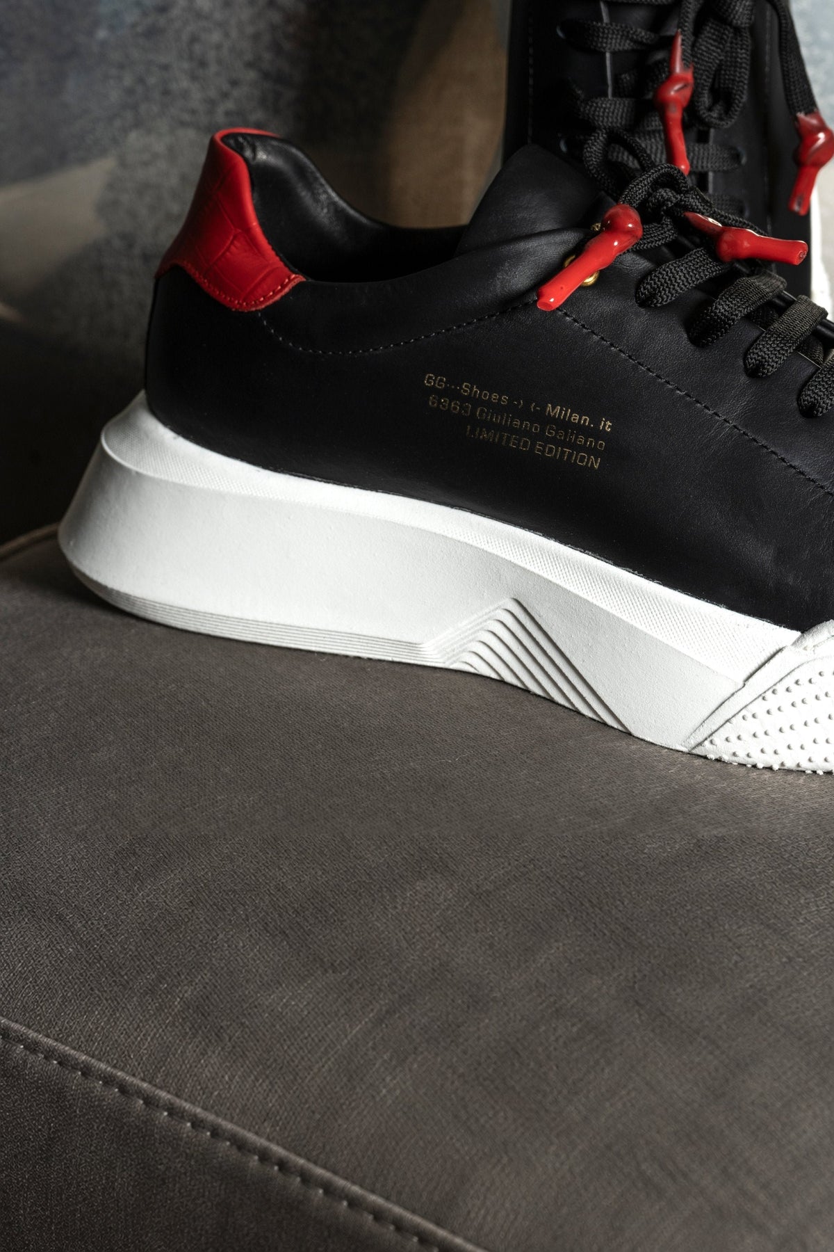 Nemesis Black | Red Leather - Giuliano Galiano | Handcrafted Luxury Sneakers Made In Italy