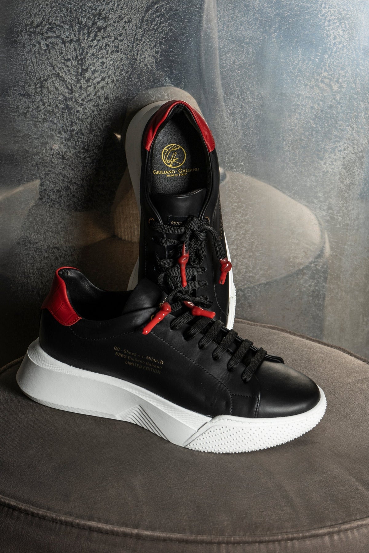 Nemesis Black | Red Leather - Giuliano Galiano | Handcrafted Luxury Sneakers Made In Italy