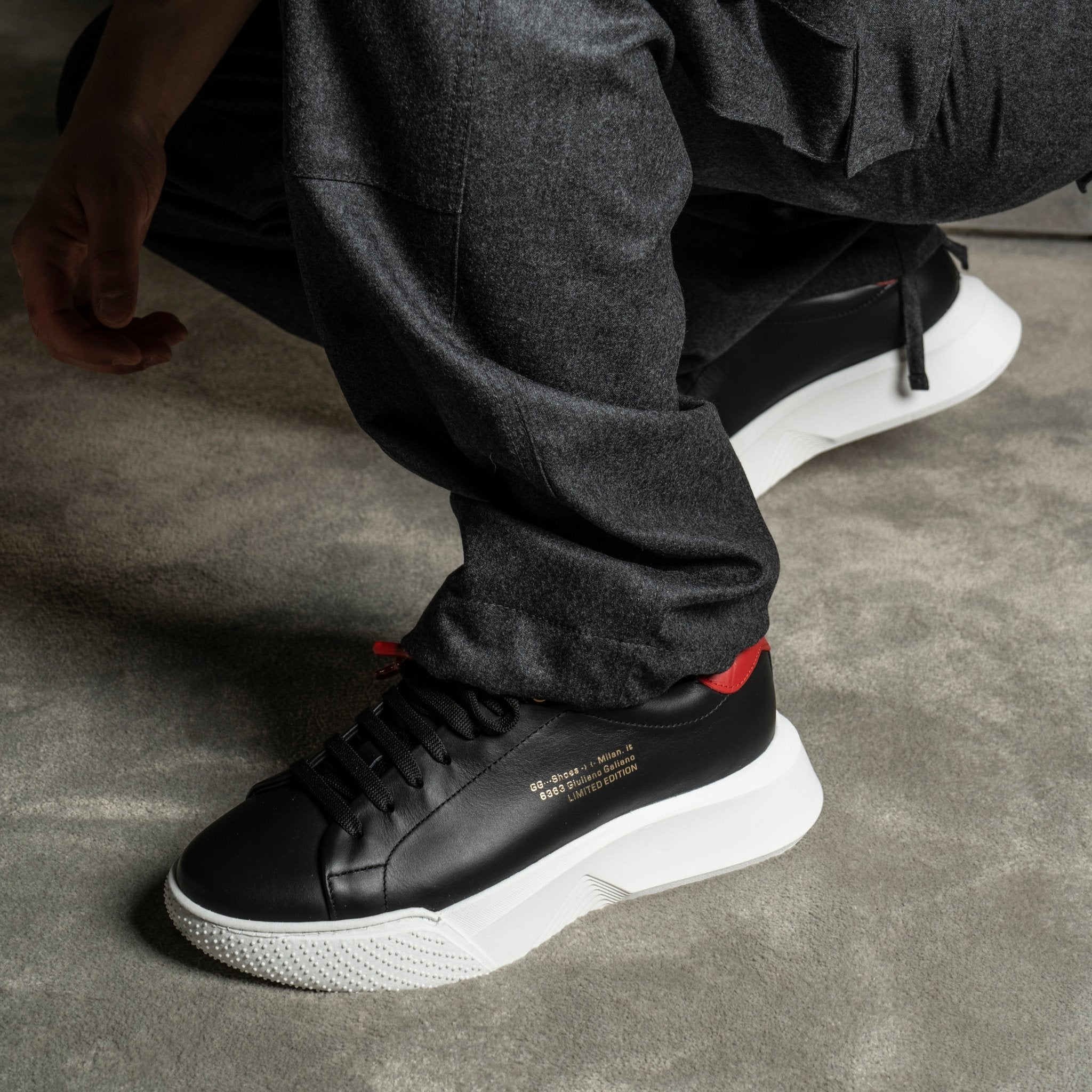 Nemesis Black | Red Leather - Giuliano Galiano | Handcrafted Luxury Sneakers Made In Italy