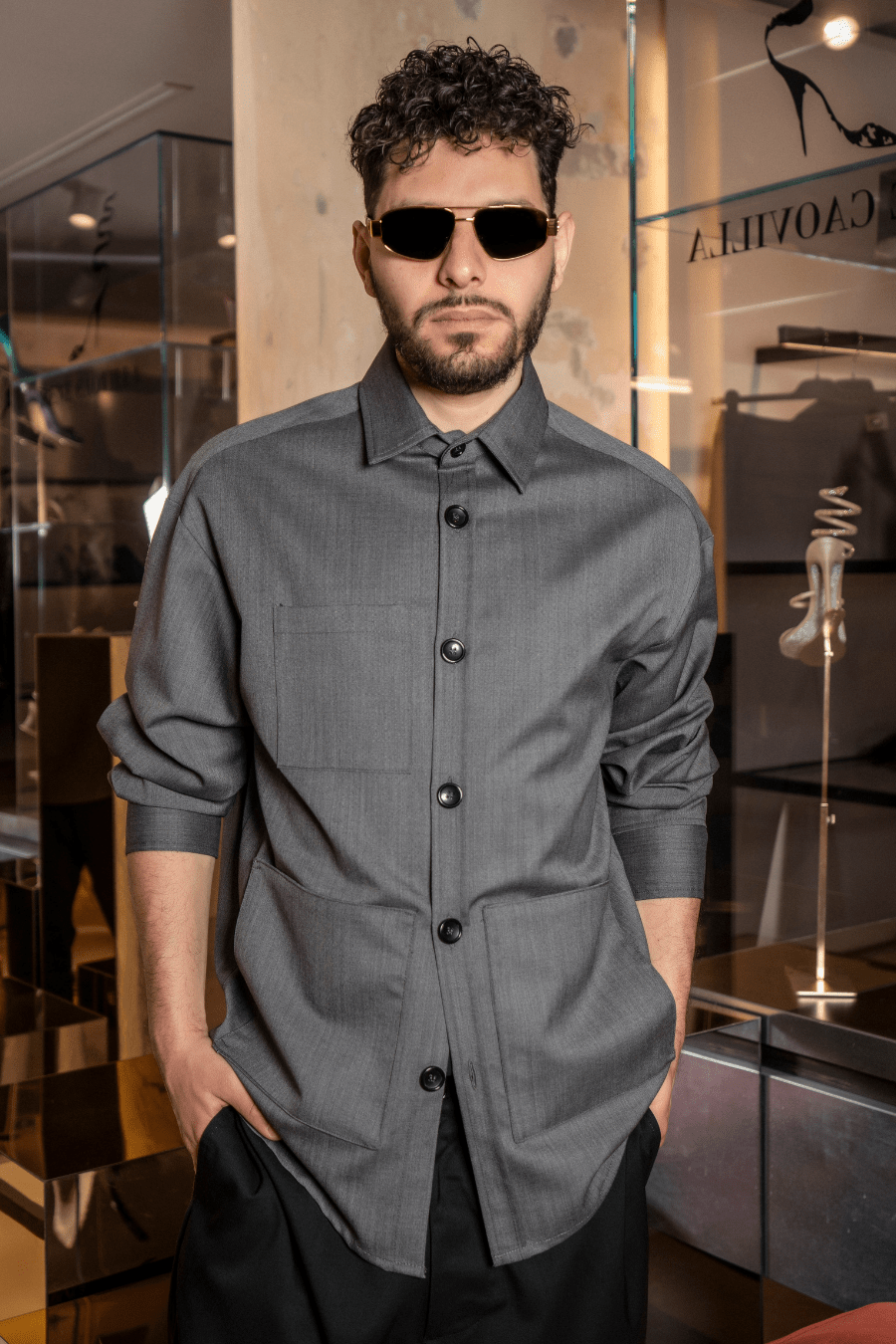 Tobhias wool shirt | Grey - Giuliano Galiano | Handcrafted Luxury Sneakers Made In Italy