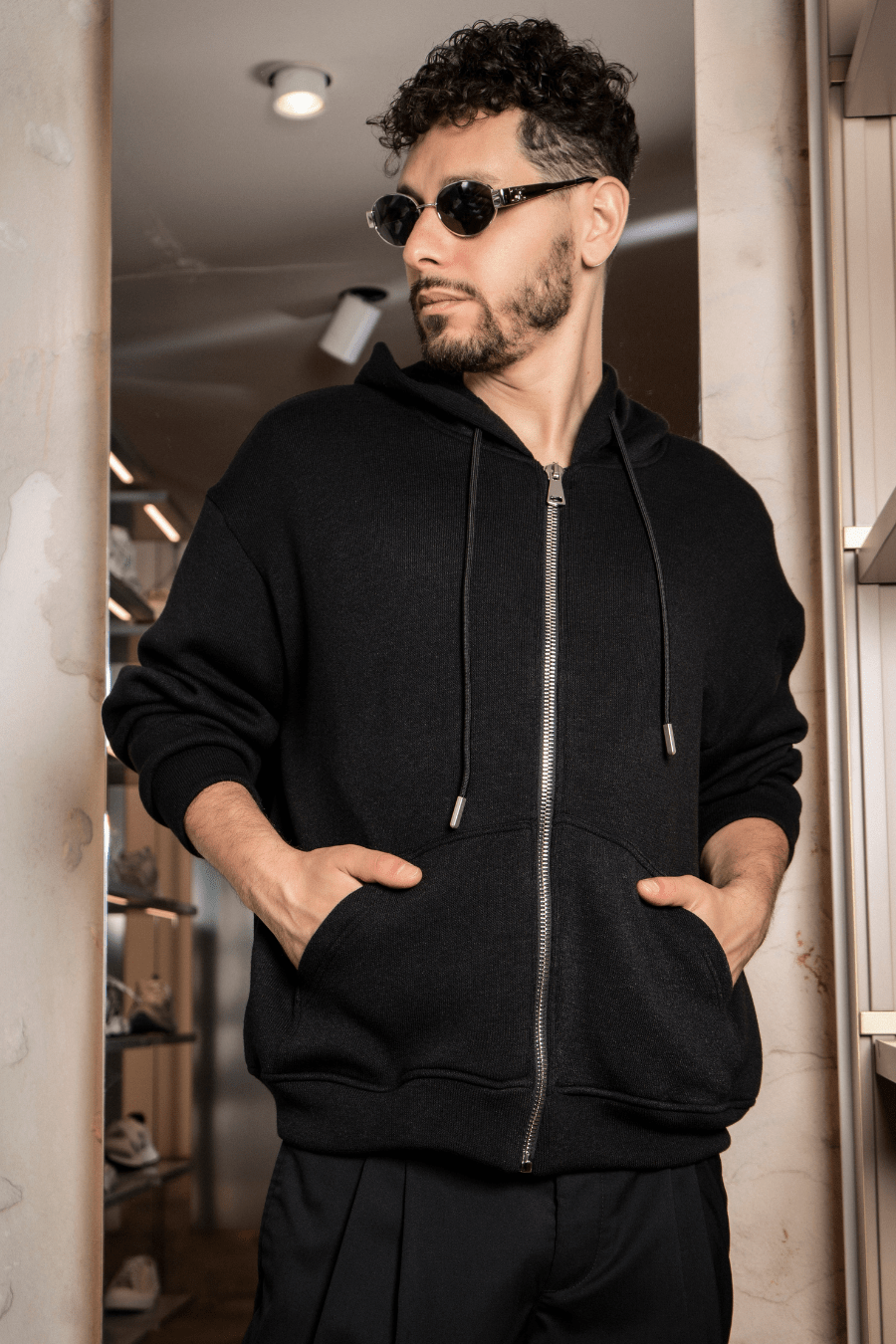 Zip - up | Sweatshirt | Black - Giuliano Galiano | Handcrafted Luxury Sneakers Made In Italy