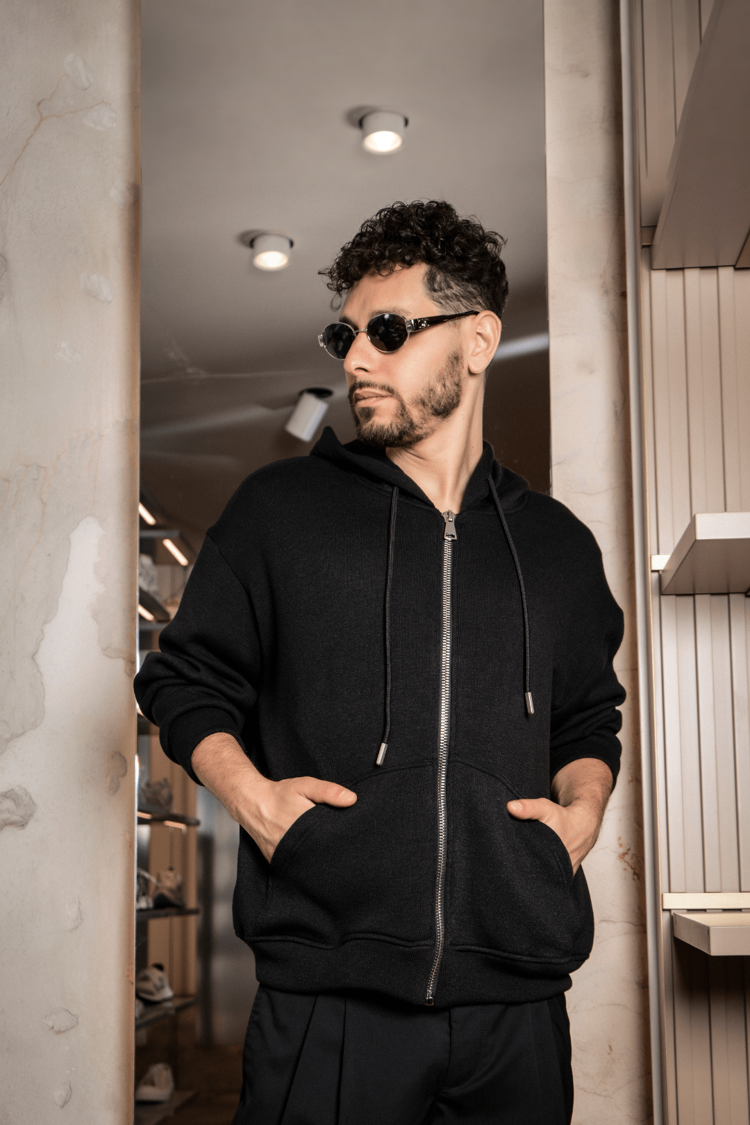Zip - up | Sweatshirt | Black - Giuliano Galiano | Handcrafted Luxury Sneakers Made In Italy