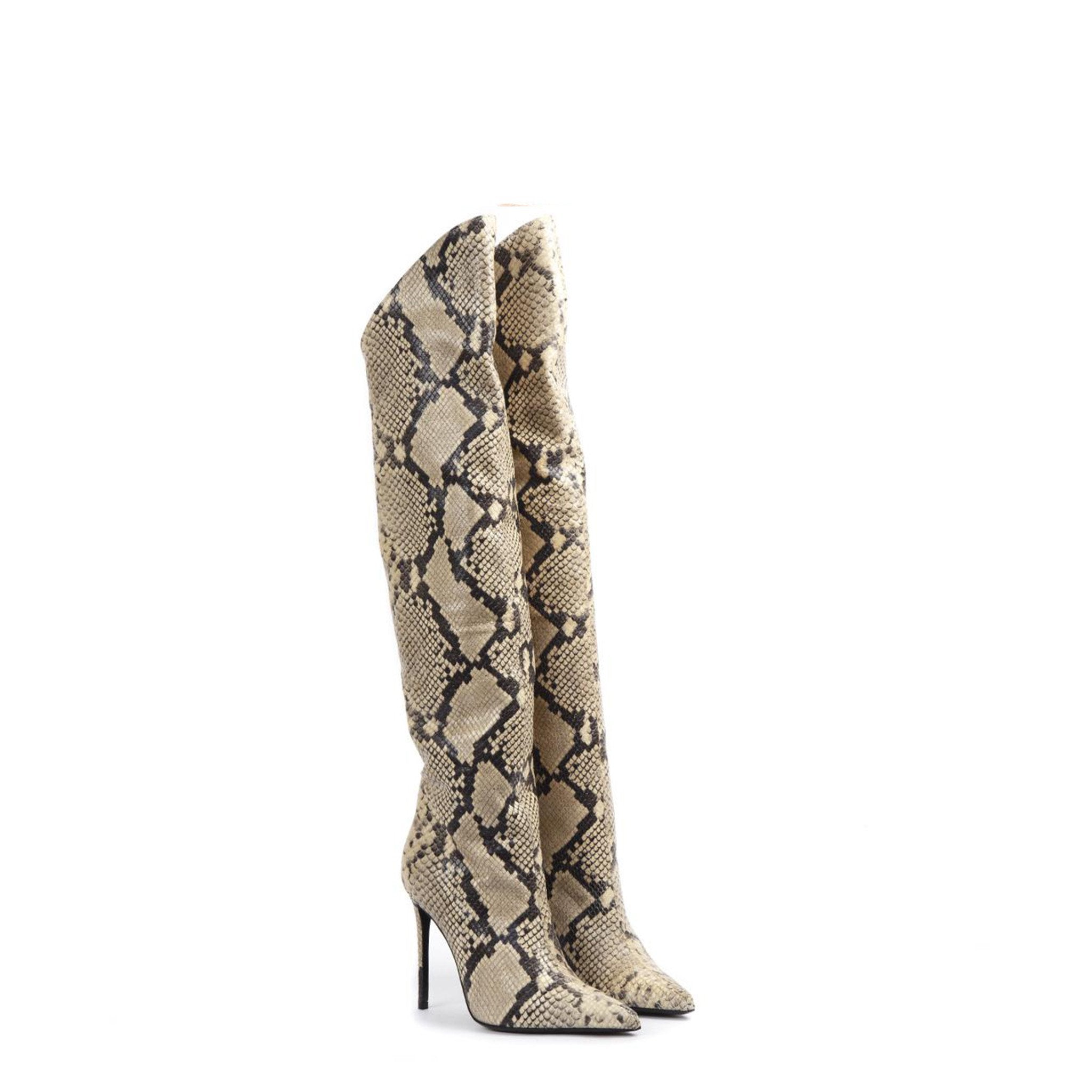 Stivali Elise | Beige | Pelle Stampa Pitone