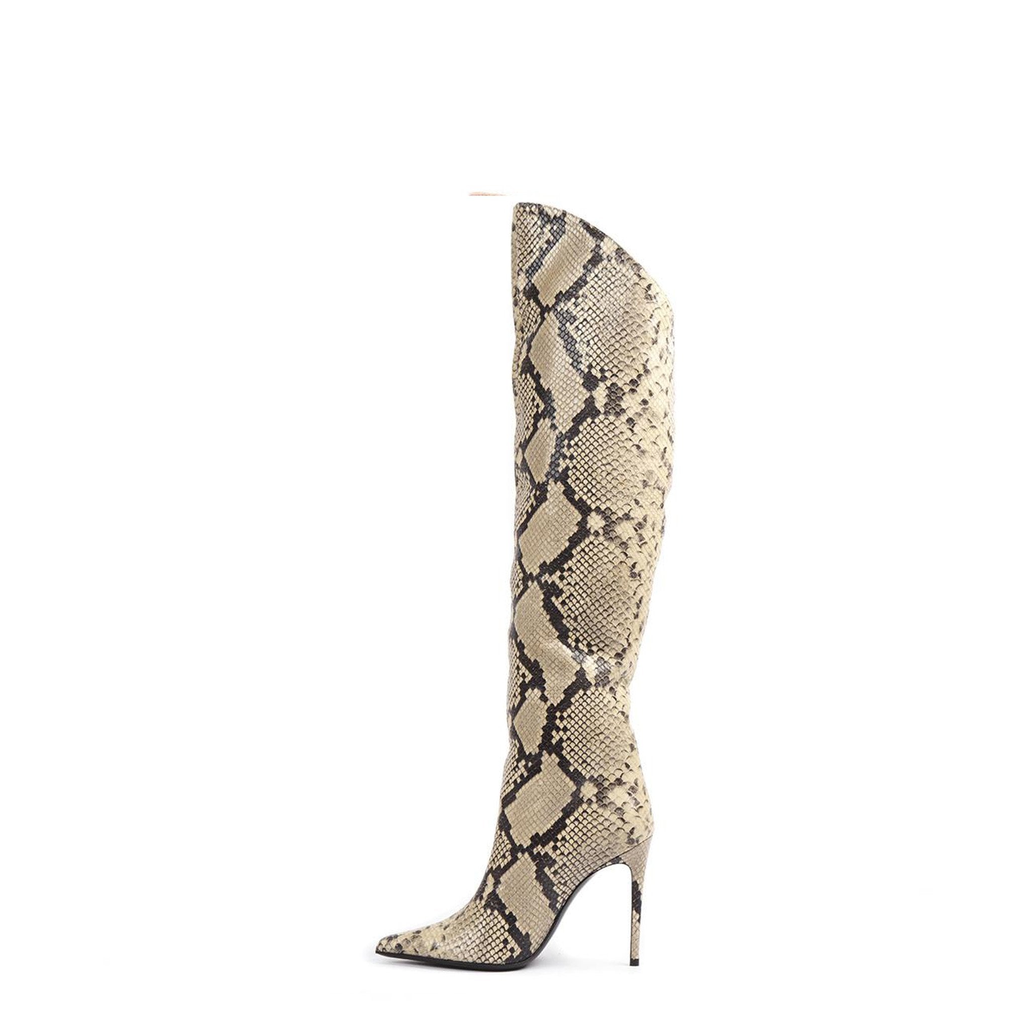 Stivali Elise | Beige | Pelle Stampa Pitone