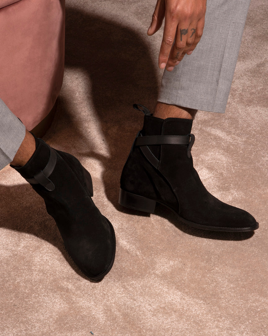 Bottes de la cheville | Cuir en daim noir