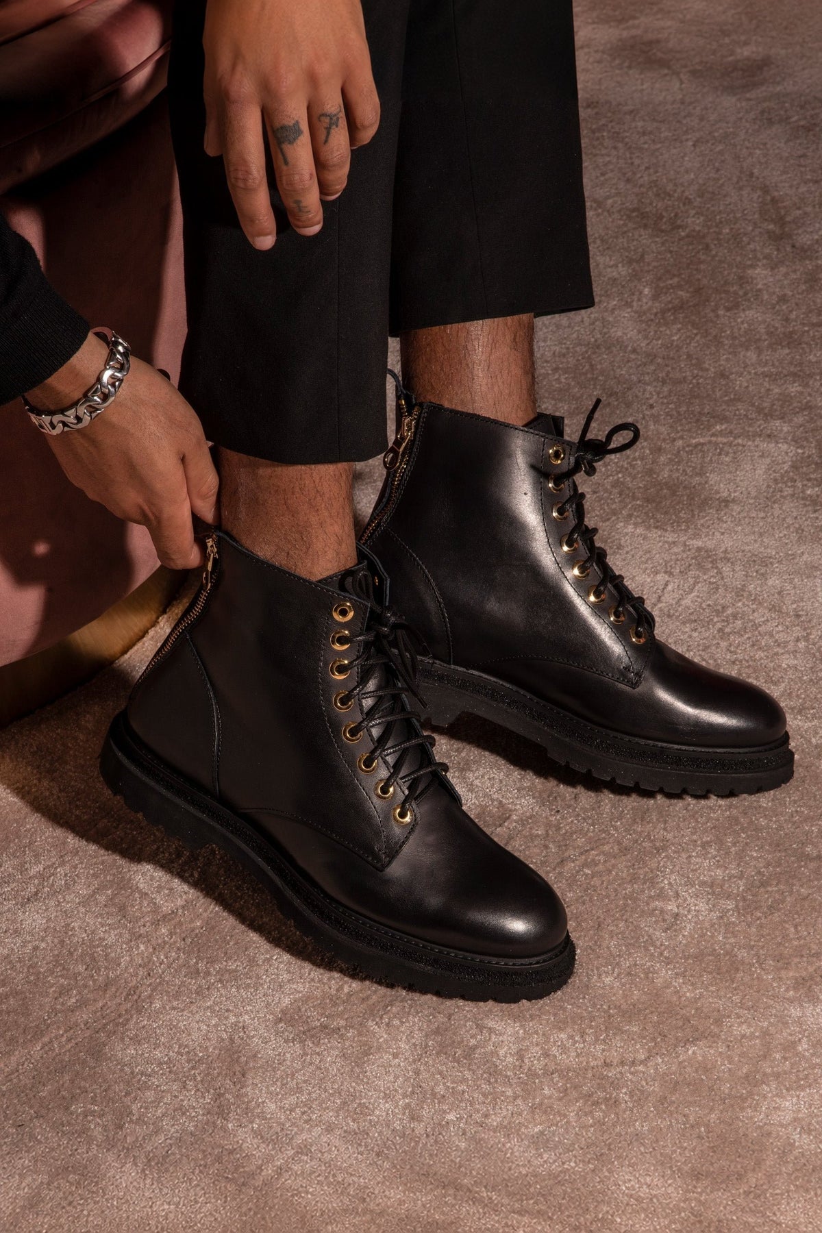 Ankle Boots | Multi - Zip | Black Leather - Giuliano Galiano | Handcrafted Luxury Sneakers Made In Italy