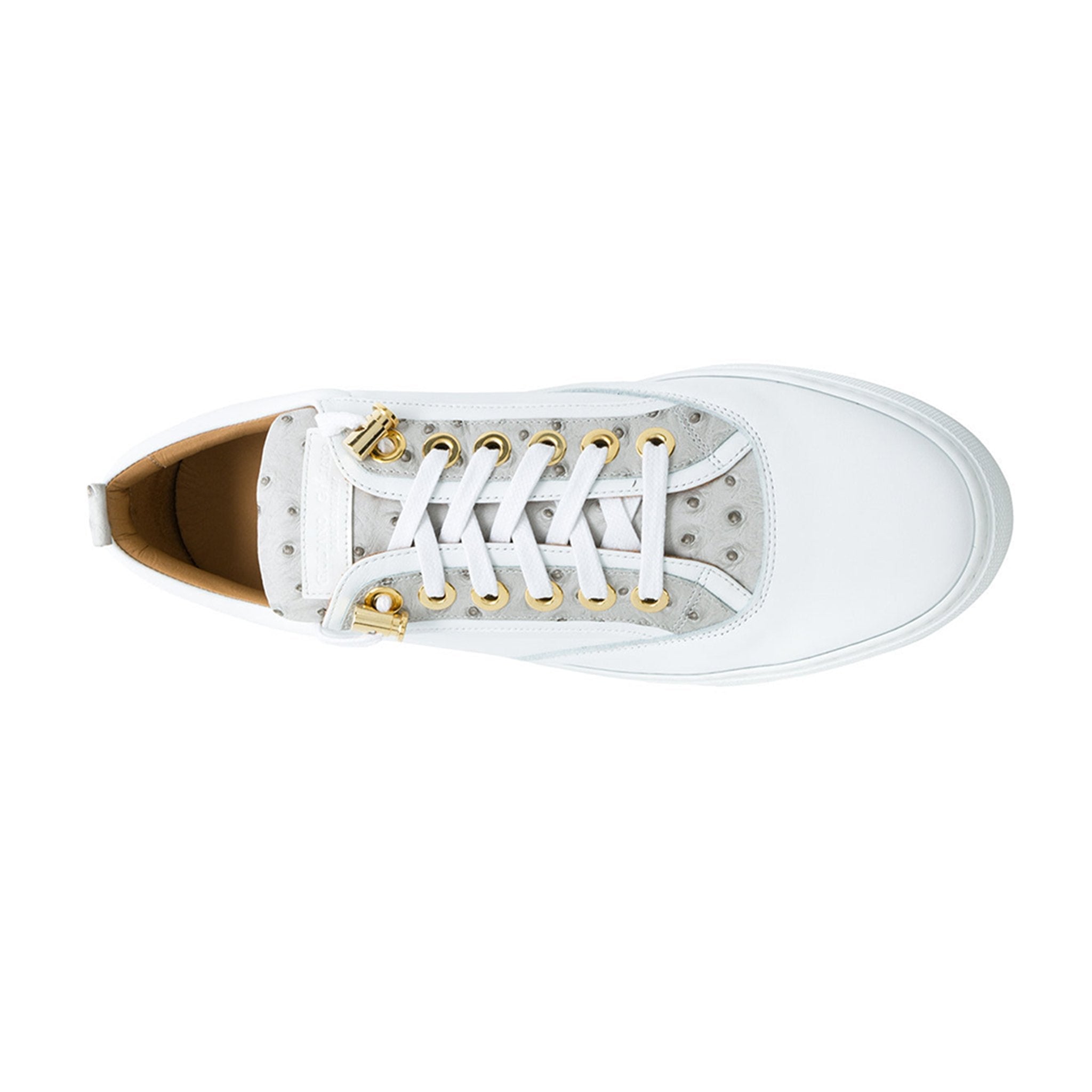 Caviar Low White | White | Ostrich | Limited Edition - Giuliano Galiano | Handcrafted Luxury Sneakers Made In Italy