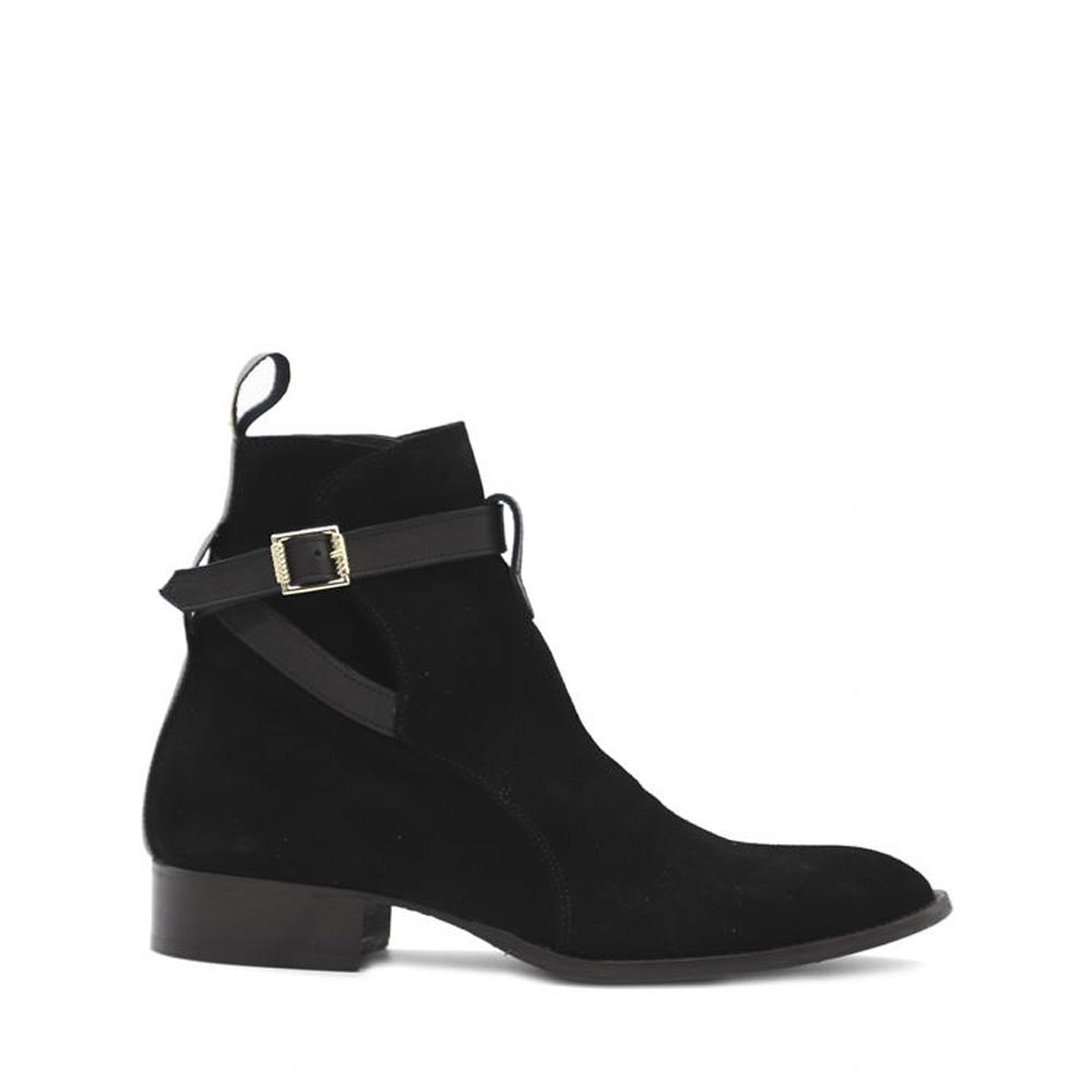 Bottes de la cheville | Cuir en daim noir