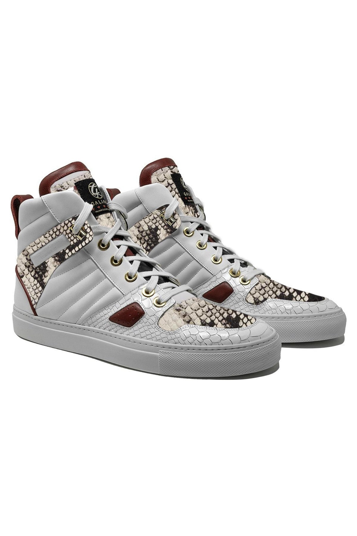 FastLife High | White Red | Python Style | Limited Edition - Giuliano Galiano | Handcrafted Luxury Sneakers Made In Italy