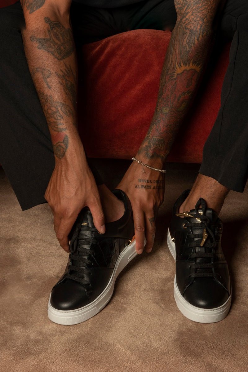 King1 Sneakers | Black | Croc Design | - Giuliano Galiano | Handcrafted Luxury Sneakers Made In Italy