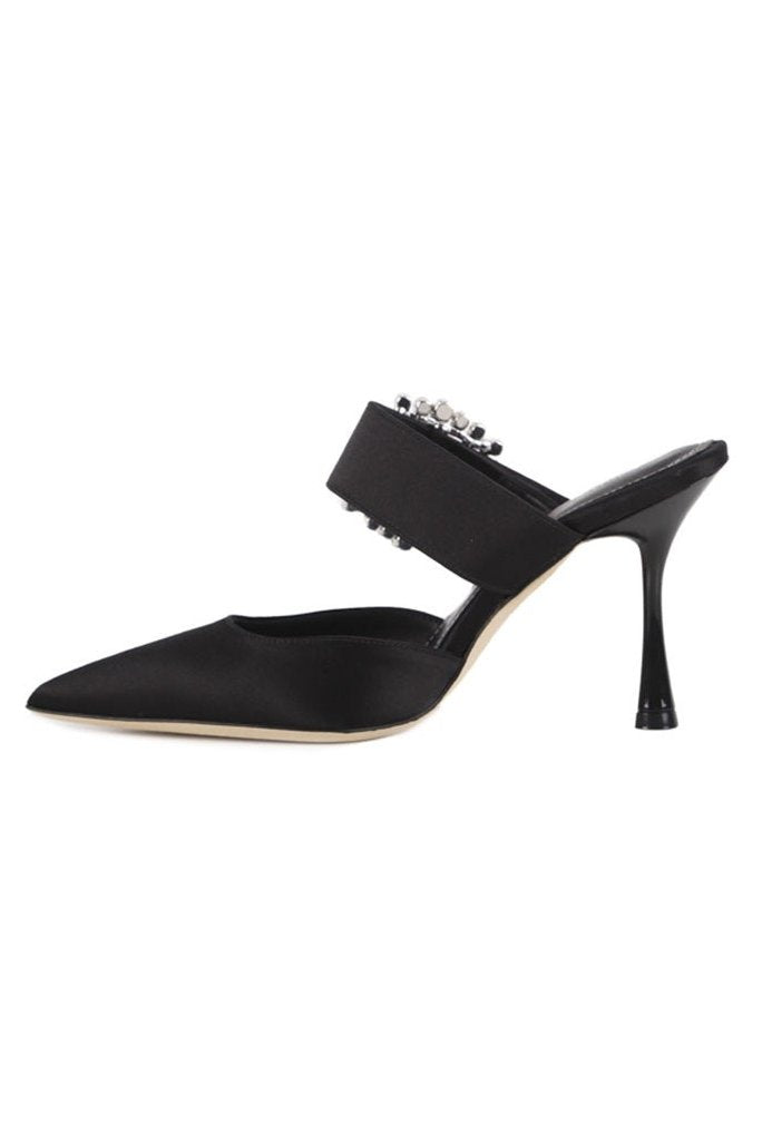 Mules Alena | Raso | Nero - Giuliano Galiano | Handcrafted Luxury Sneakers Made In Italy