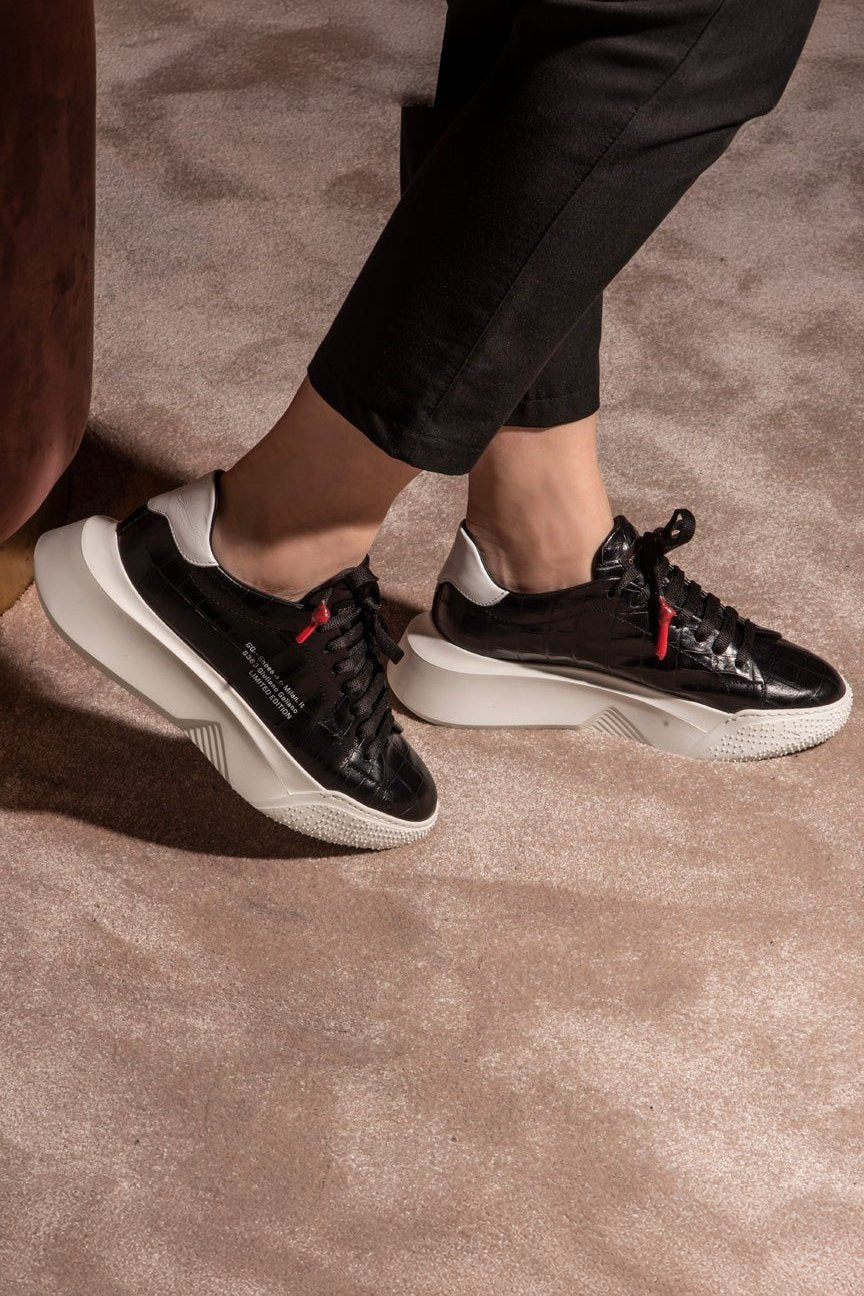Nemesis Black | Black Croc Style | Woman - Giuliano Galiano | Handcrafted Luxury Sneakers Made In Italy