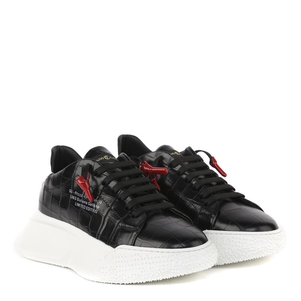 Nemesis Black | Black Croc Style | Woman - Giuliano Galiano | Handcrafted Luxury Sneakers Made In Italy