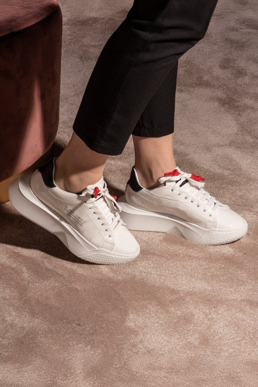 Nemesis White | Croc Style | Black | Woman - Giuliano Galiano | Handcrafted Luxury Sneakers Made In Italy