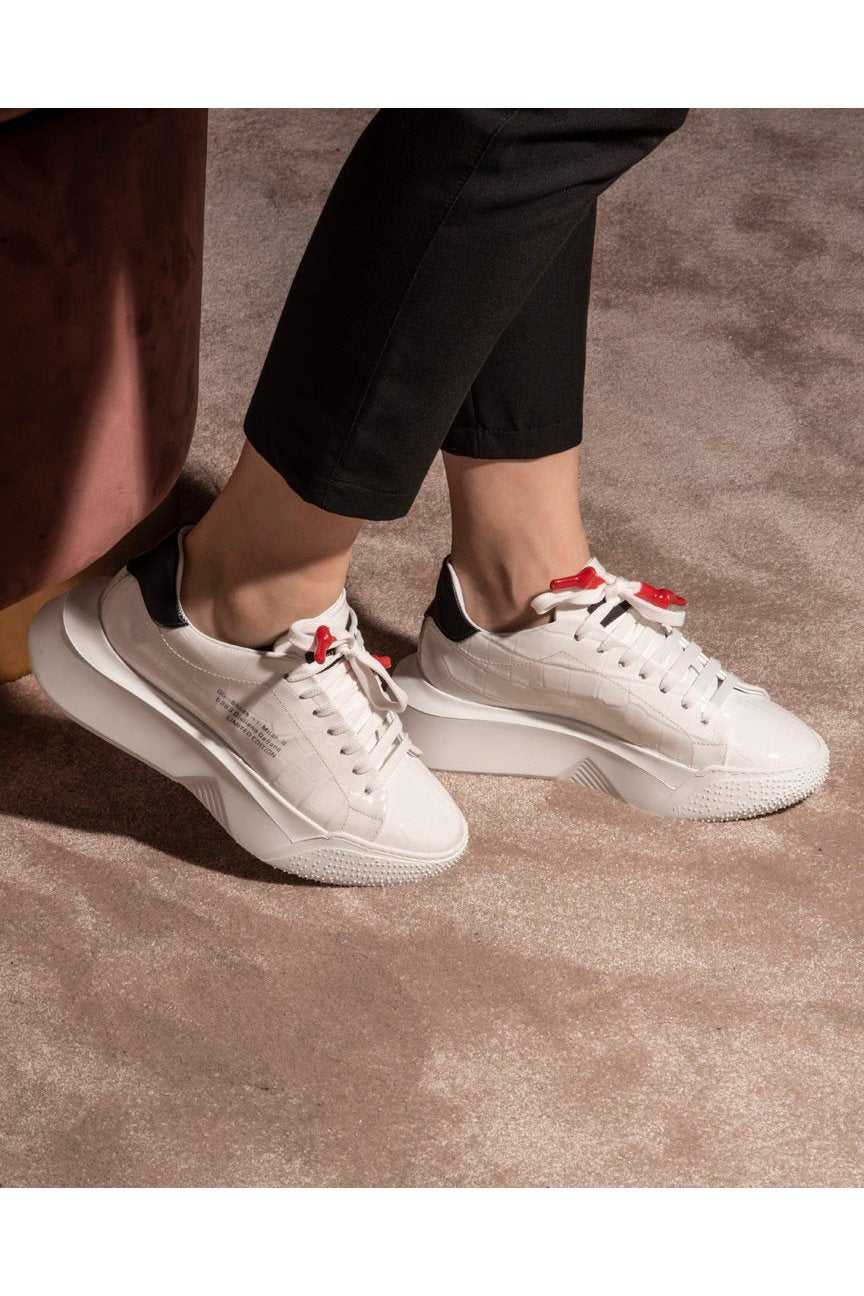 Nemesis White | Croc Style | Black | Woman - Giuliano Galiano | Handcrafted Luxury Sneakers Made In Italy