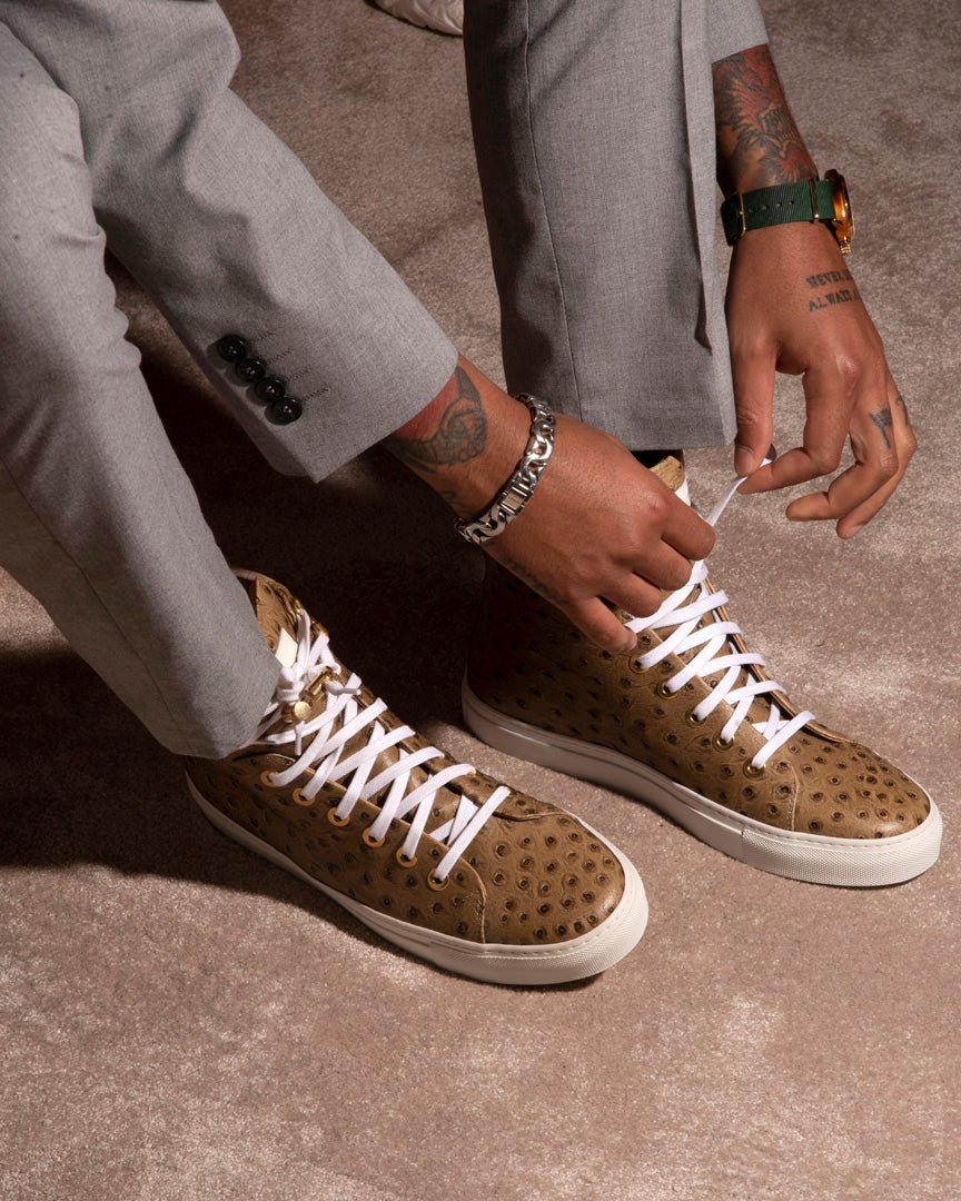 No Limits Beige | Beige | Ostrich | Limited Edition - Giuliano Galiano | Handcrafted Luxury Sneakers Made In Italy