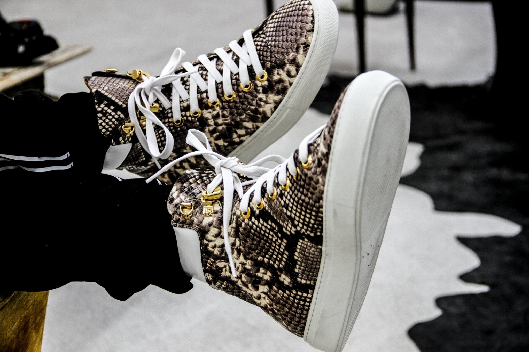 No Limits High Grey | White | Python Style | Limited Edition - Giuliano Galiano | Handcrafted Luxury Sneakers Made In Italy