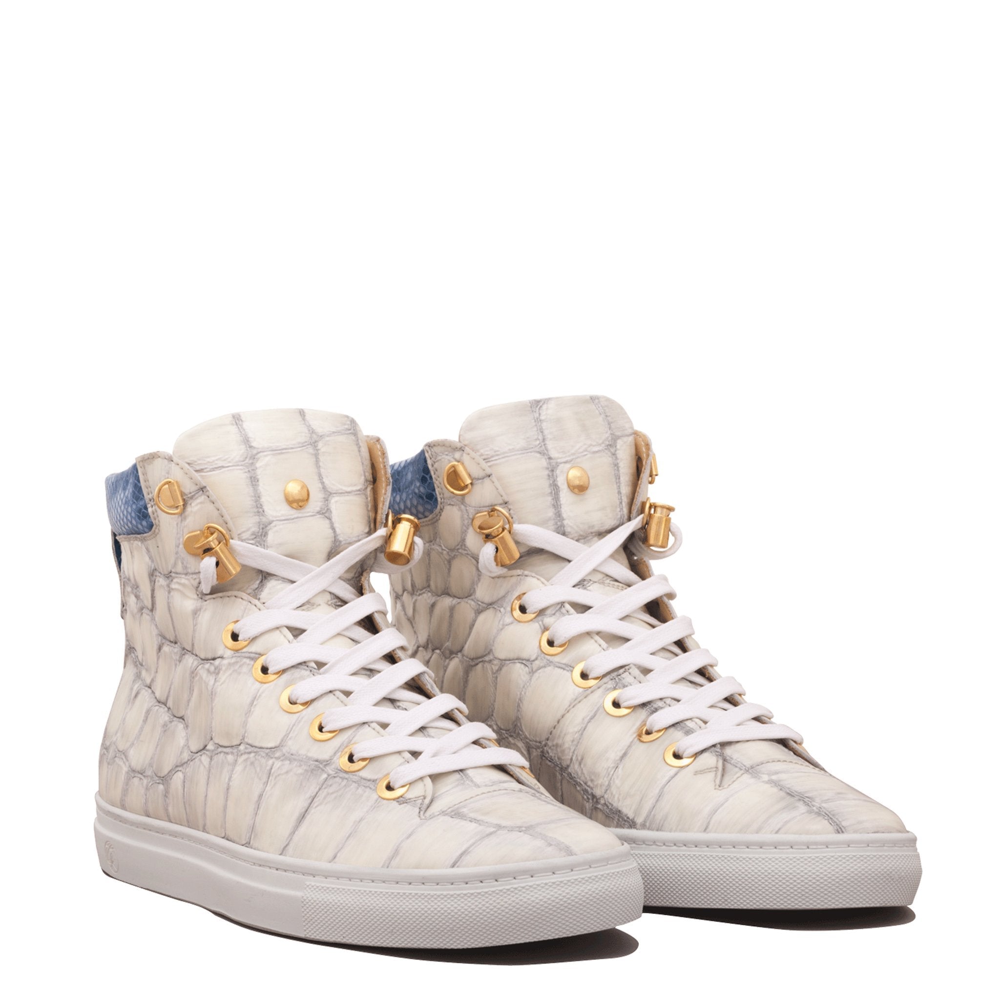 No Limits High White | Blue | Croc Style | Limited Edition - Giuliano Galiano | Handcrafted Luxury Sneakers Made In Italy