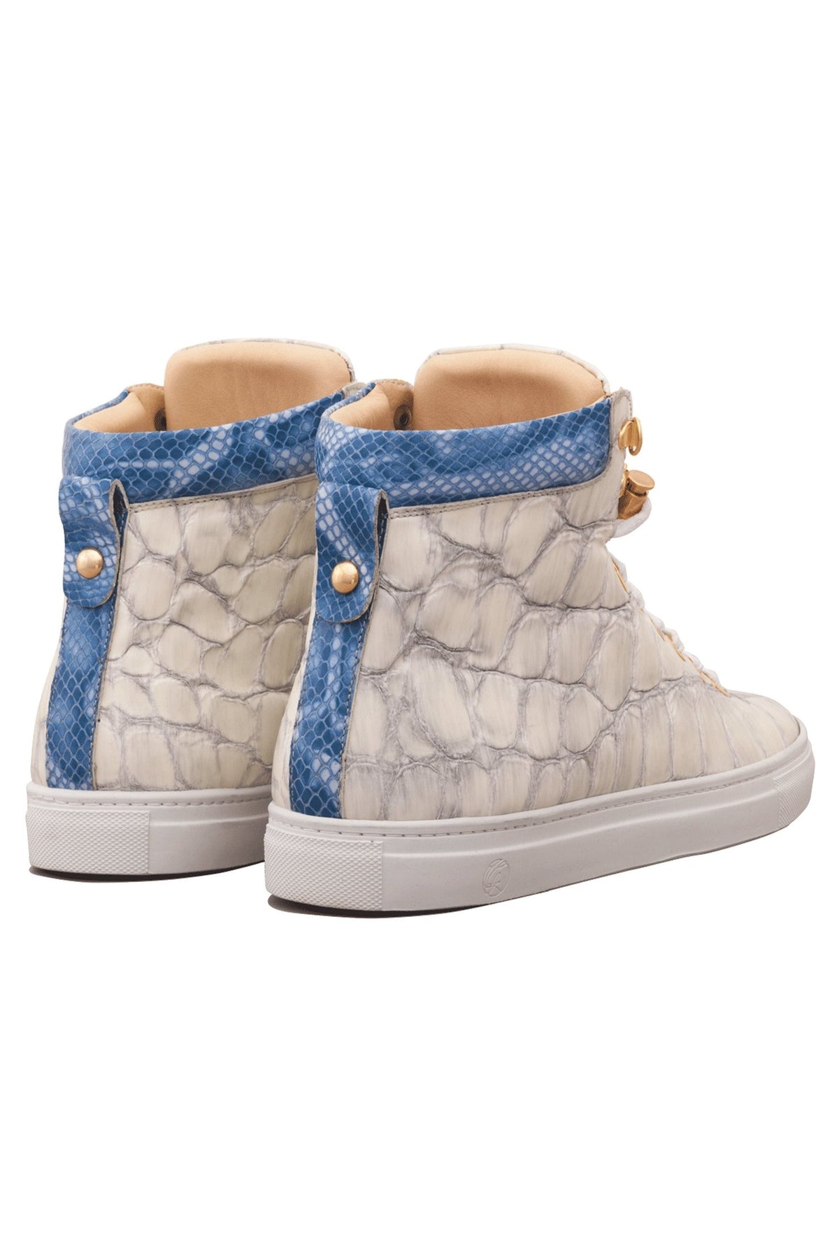 No Limits High White | Blue | Croc Style | Limited Edition - Giuliano Galiano | Handcrafted Luxury Sneakers Made In Italy