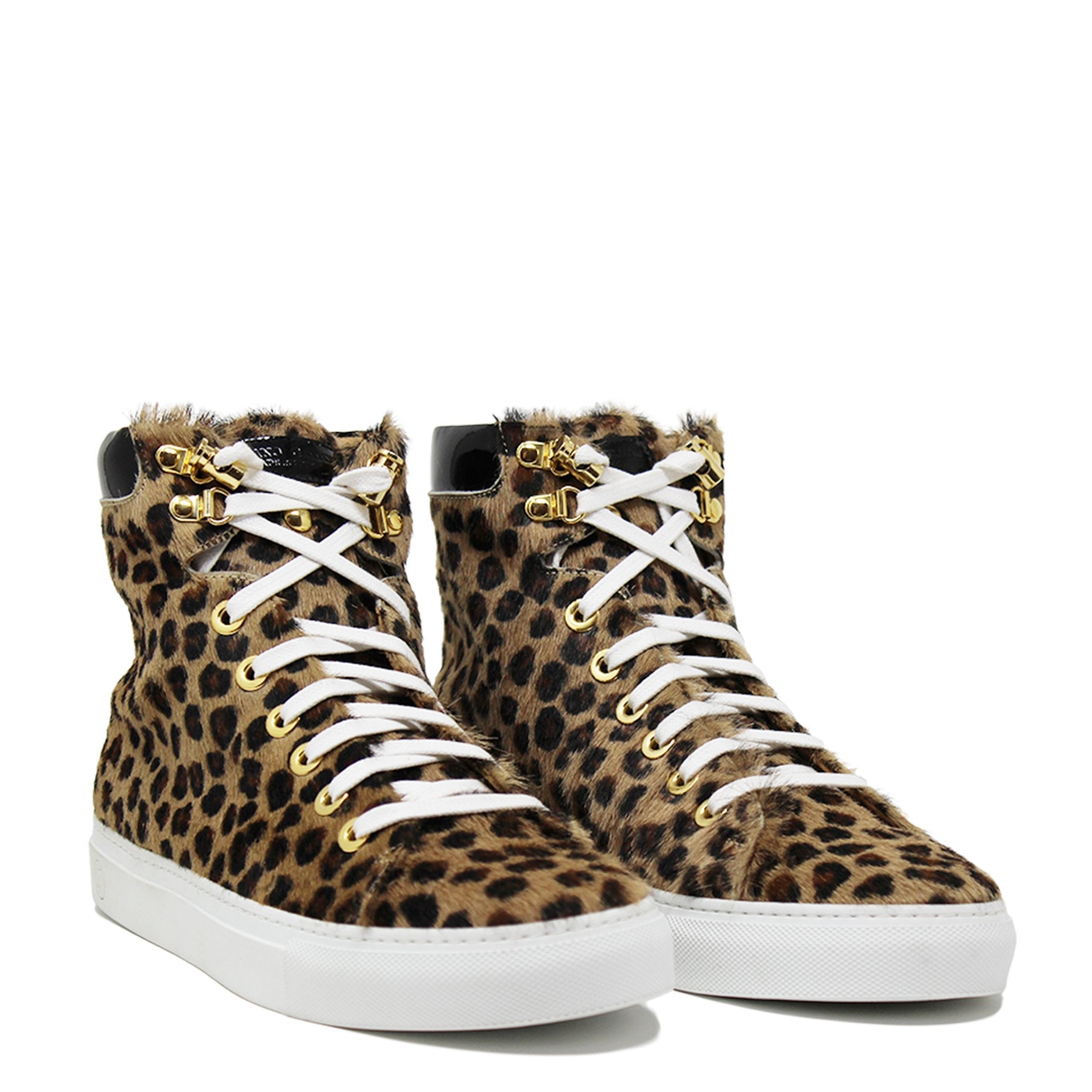 No Limits High | White | Leopard Cavallino | Limited Edition - Giuliano Galiano | Handcrafted Luxury Sneakers Made In Italy