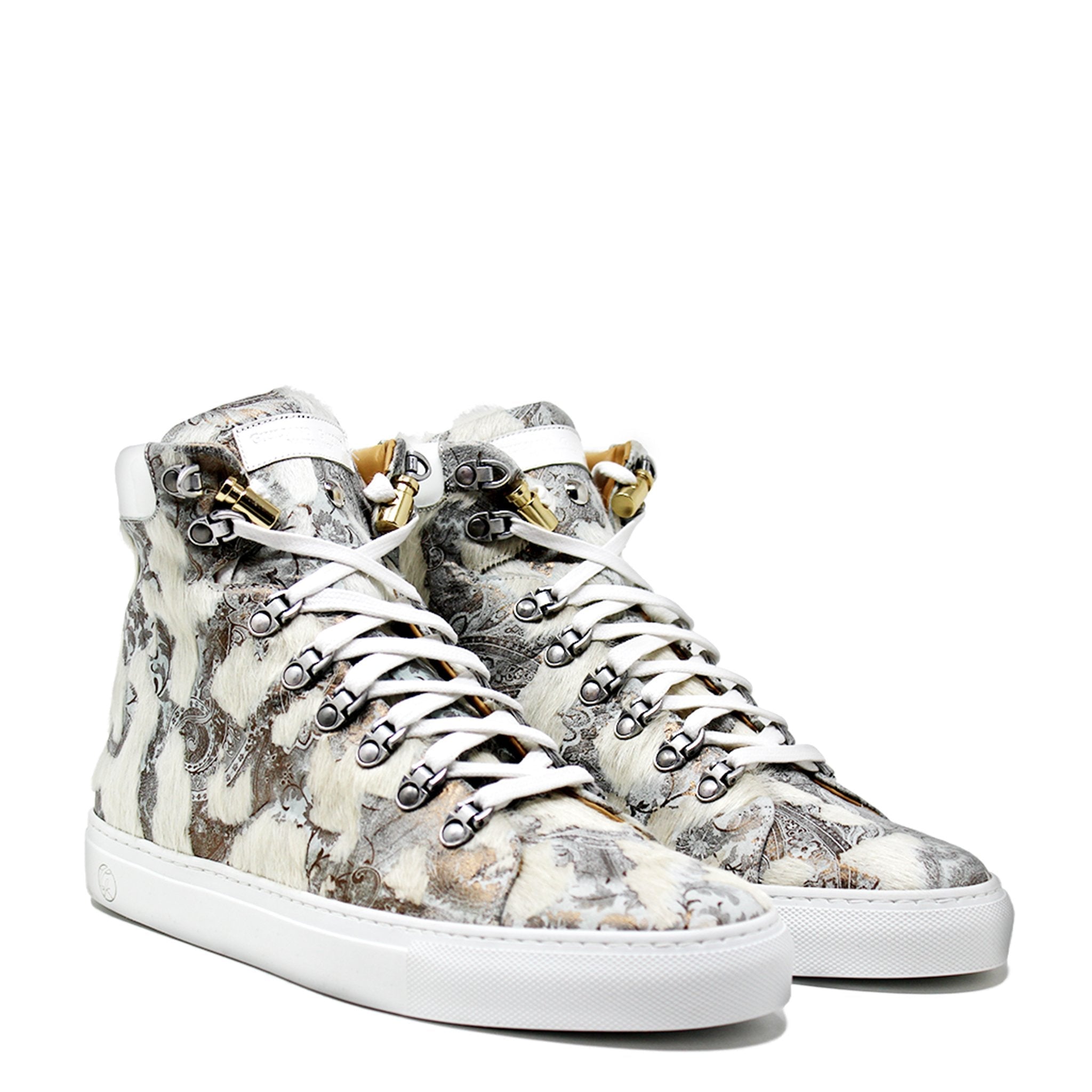 No Limits High | White Silver Cavallino | Limited Edition - Giuliano Galiano | Handcrafted Luxury Sneakers Made In Italy