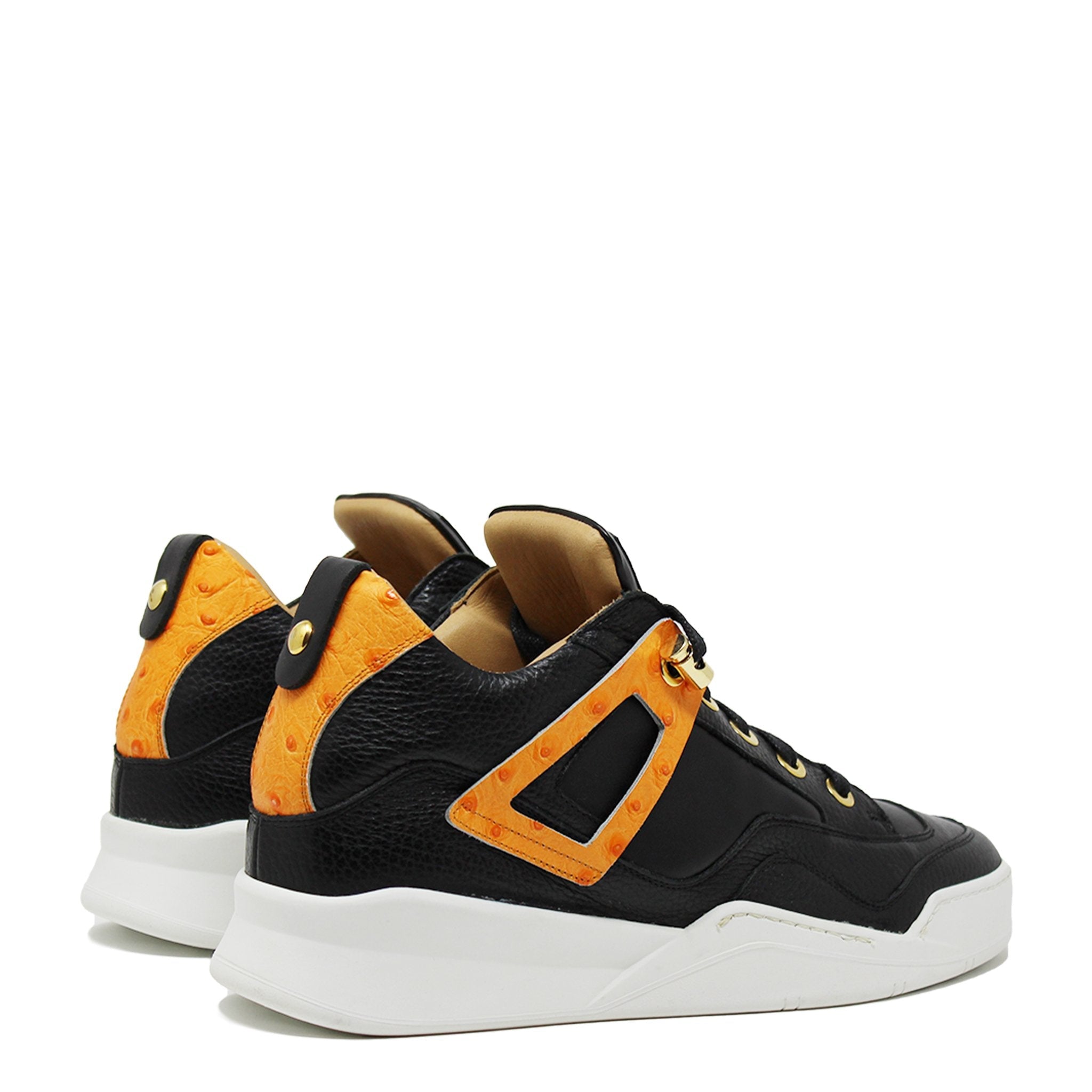 Power Black | Orange Ostrich | Leather | Limited Edition - Giuliano Galiano | Handcrafted Luxury Sneakers Made In Italy