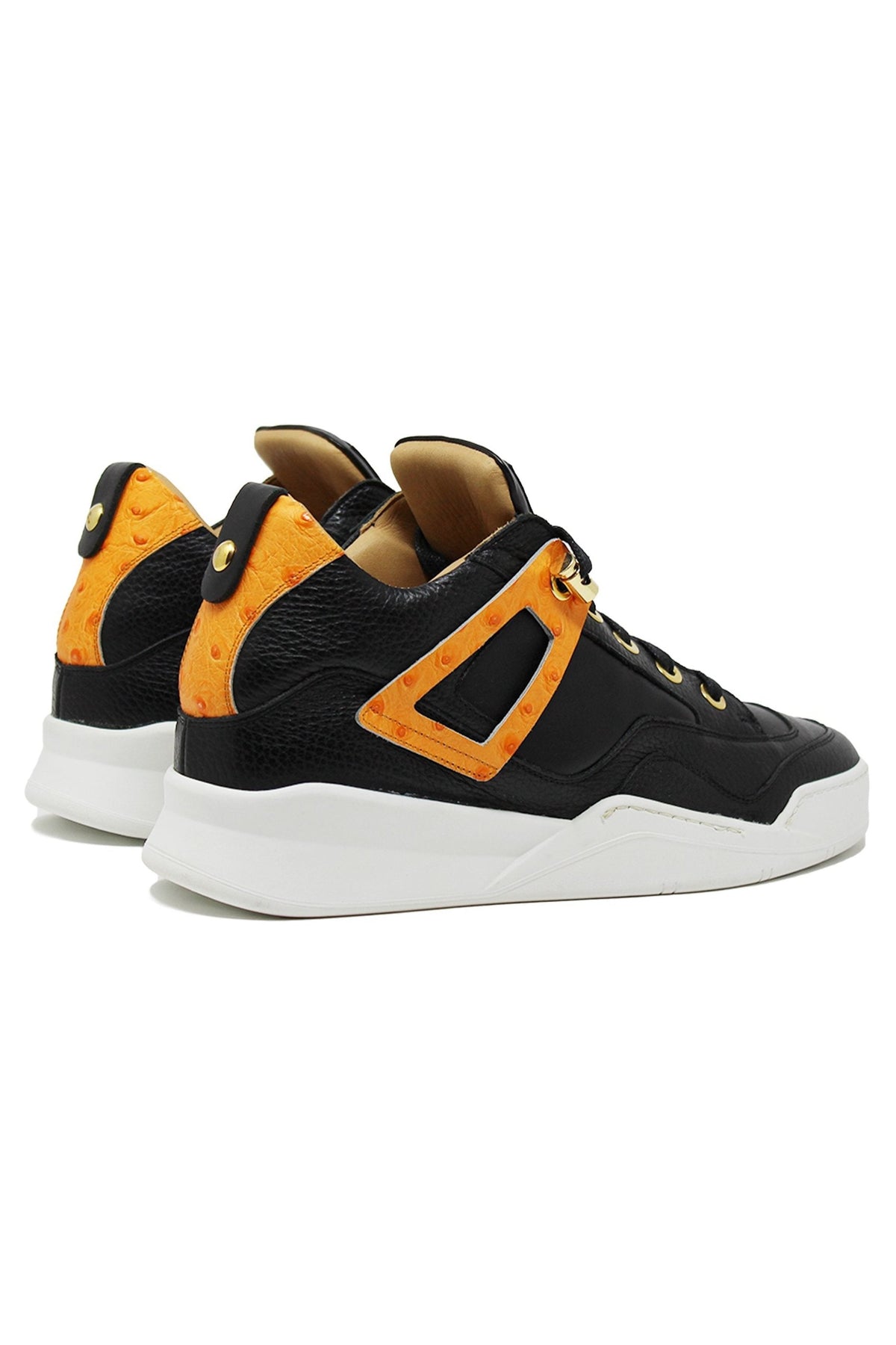 Power Black | Orange Ostrich | Leather | Limited Edition - Giuliano Galiano | Handcrafted Luxury Sneakers Made In Italy