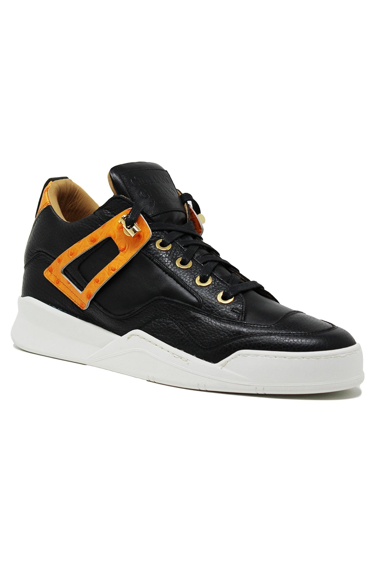Power Black | Orange Ostrich | Leather | Limited Edition - Giuliano Galiano | Handcrafted Luxury Sneakers Made In Italy