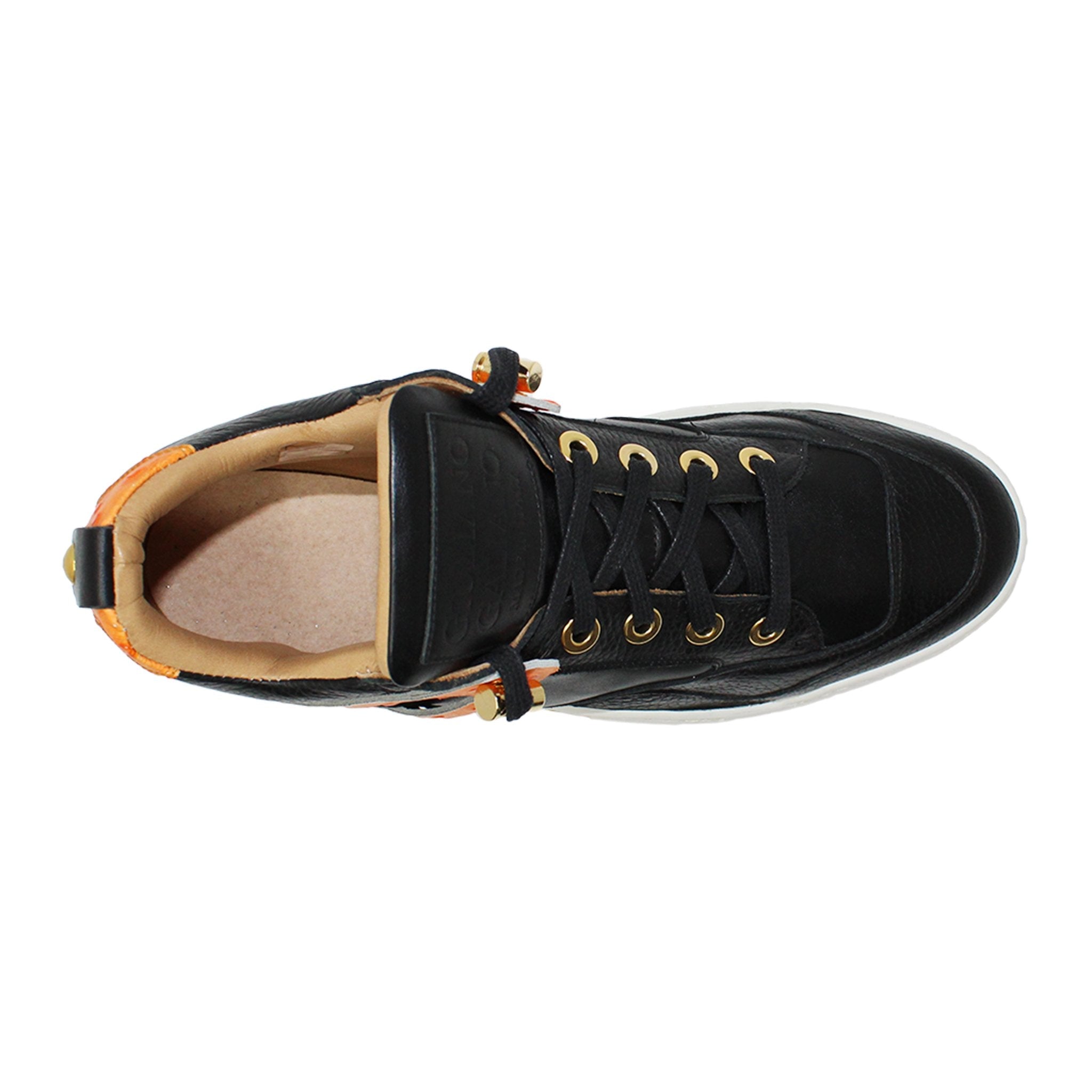 Power Black | Orange Ostrich | Leather | Limited Edition - Giuliano Galiano | Handcrafted Luxury Sneakers Made In Italy