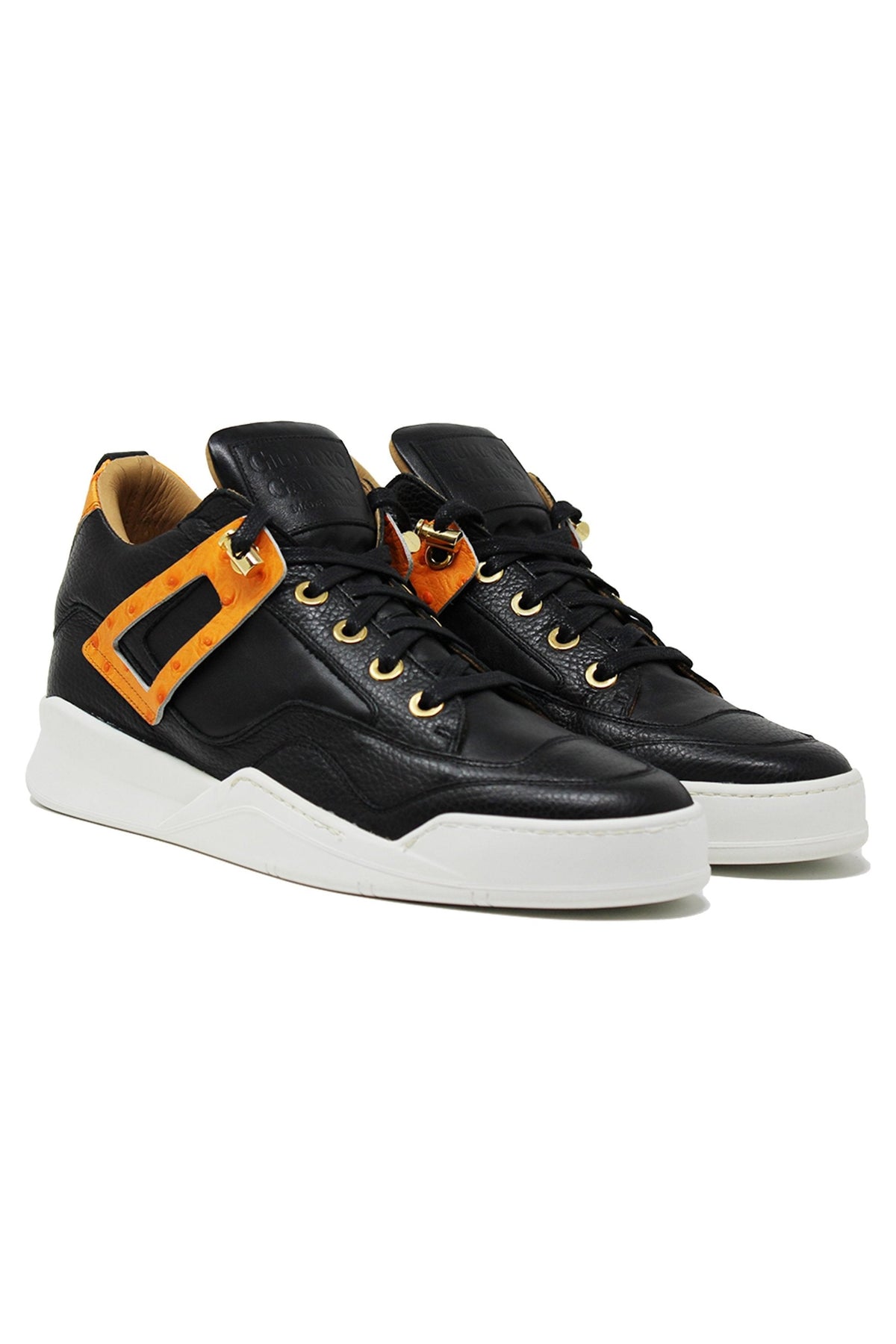 Power Black | Orange Ostrich | Leather | Limited Edition - Giuliano Galiano | Handcrafted Luxury Sneakers Made In Italy