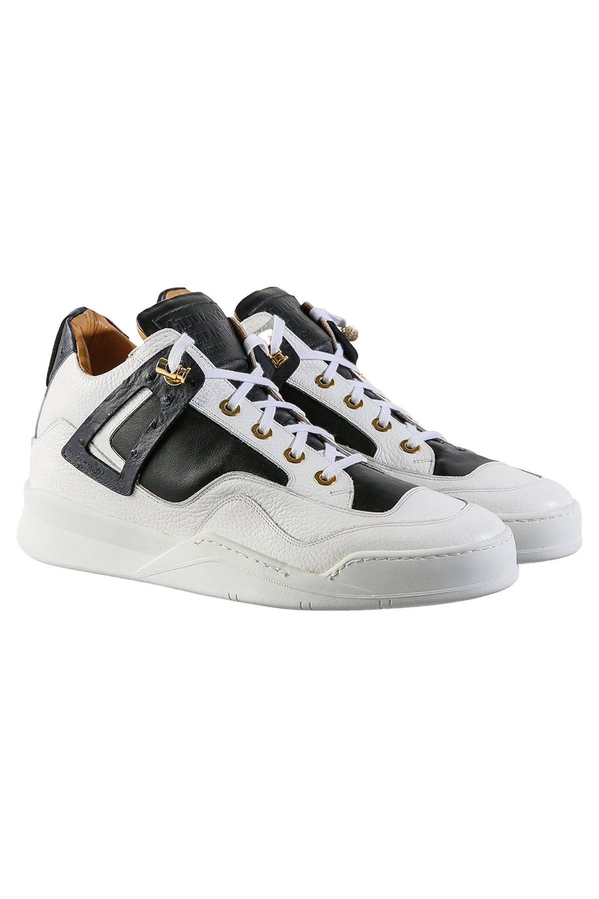 Power White | Black Ostrich | Leather | Limited Edition - Giuliano Galiano | Handcrafted Luxury Sneakers Made In Italy