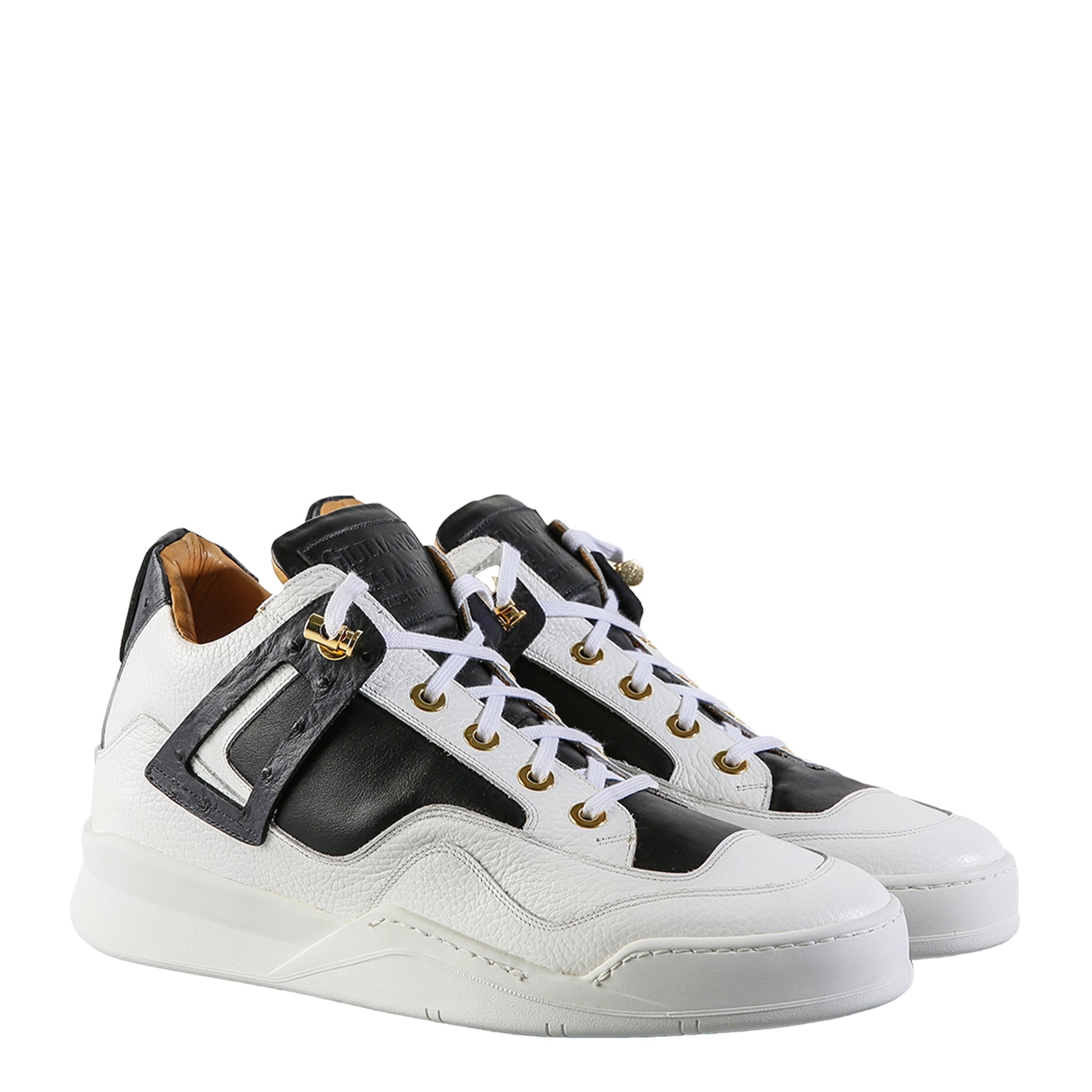 Power White | Black Ostrich | Leather | Limited Edition - Giuliano Galiano | Handcrafted Luxury Sneakers Made In Italy
