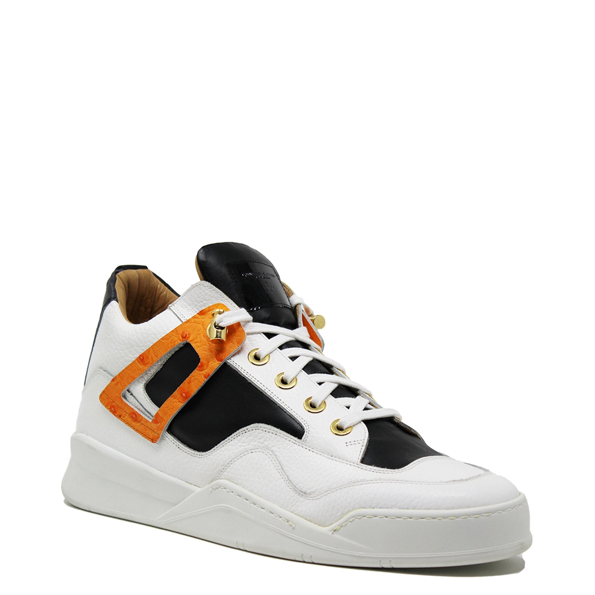 Power White | Orange Ostrich | Leather | Limited Edition - Giuliano Galiano | Handcrafted Luxury Sneakers Made In Italy