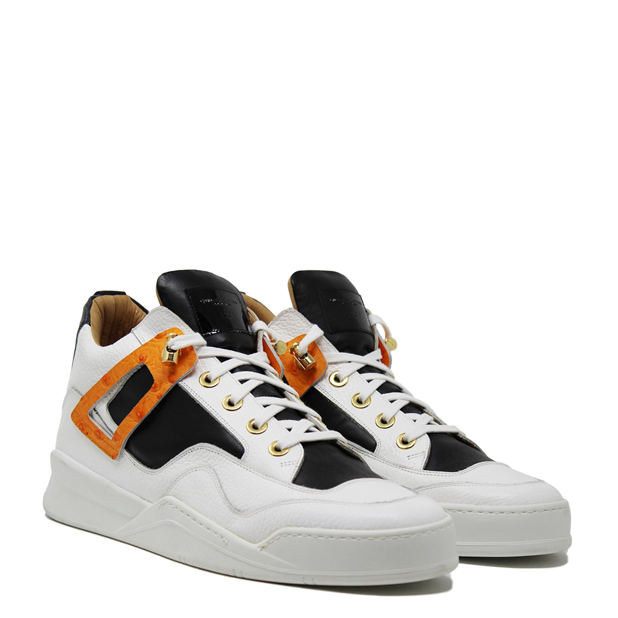 Power White | Orange Ostrich | Leather | Limited Edition - Giuliano Galiano | Handcrafted Luxury Sneakers Made In Italy