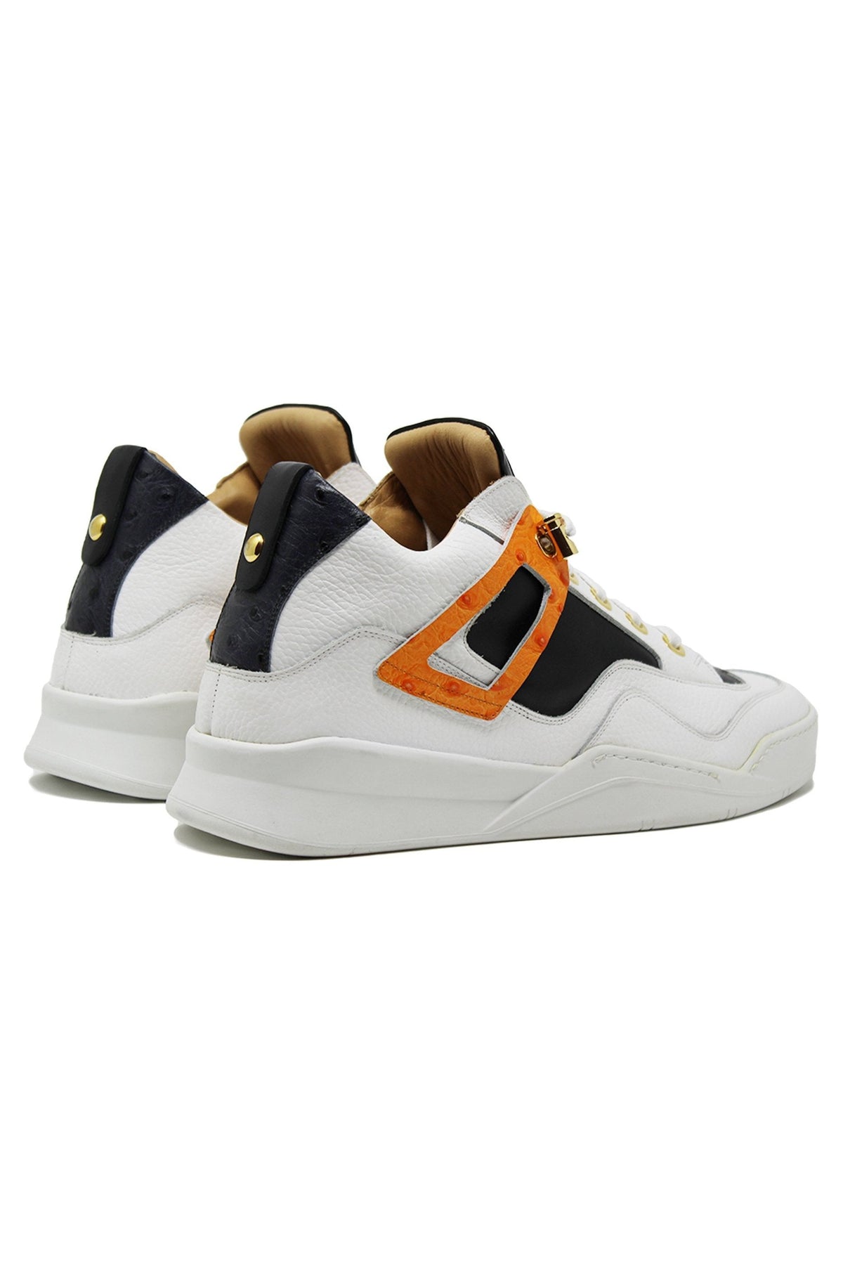 Power White | Orange Ostrich | Leather | Limited Edition - Giuliano Galiano | Handcrafted Luxury Sneakers Made In Italy