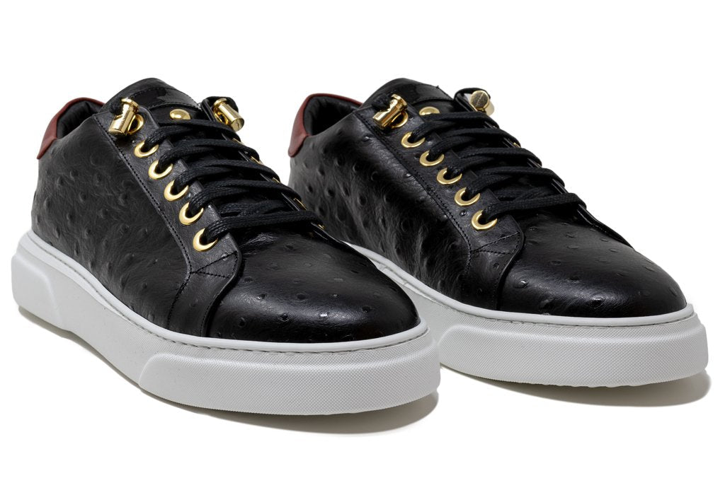 V.I.P. VII Low Black | Red Leather - Giuliano Galiano | Handcrafted Luxury Sneakers Made In Italy