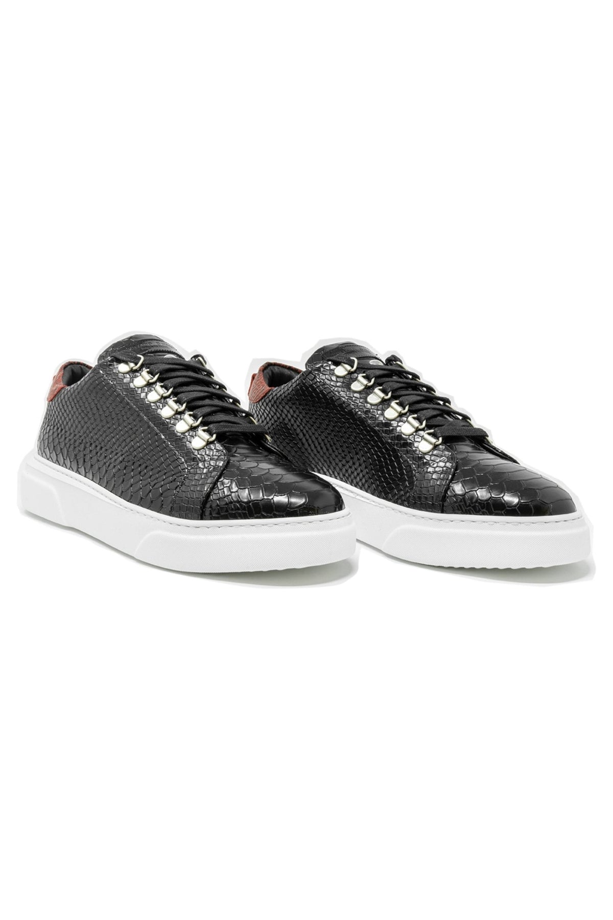 V.I.P. VII Low Black | Red Python - Giuliano Galiano | Handcrafted Luxury Sneakers Made In Italy