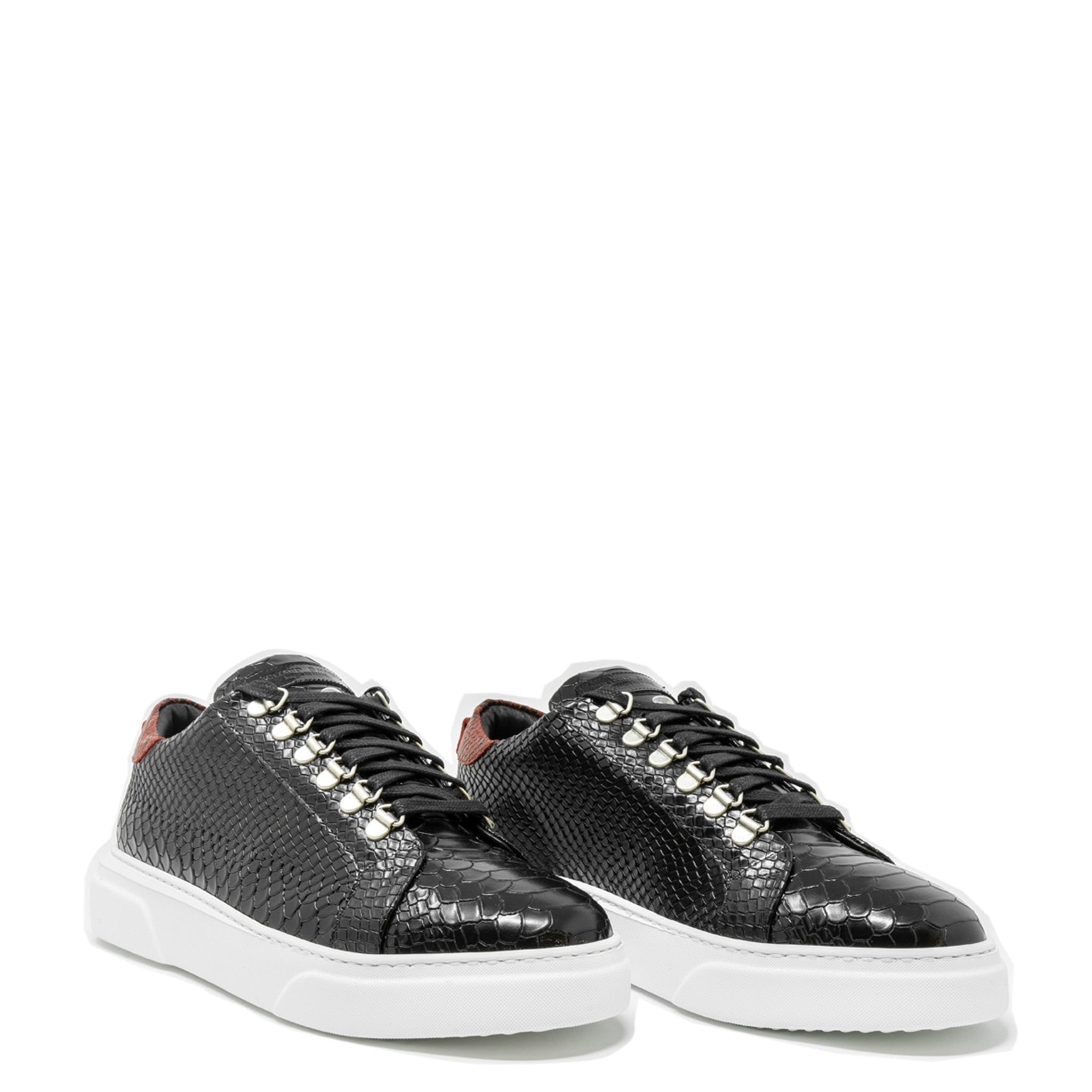 V.I.P. VII Low Black | Red Python - Giuliano Galiano | Handcrafted Luxury Sneakers Made In Italy