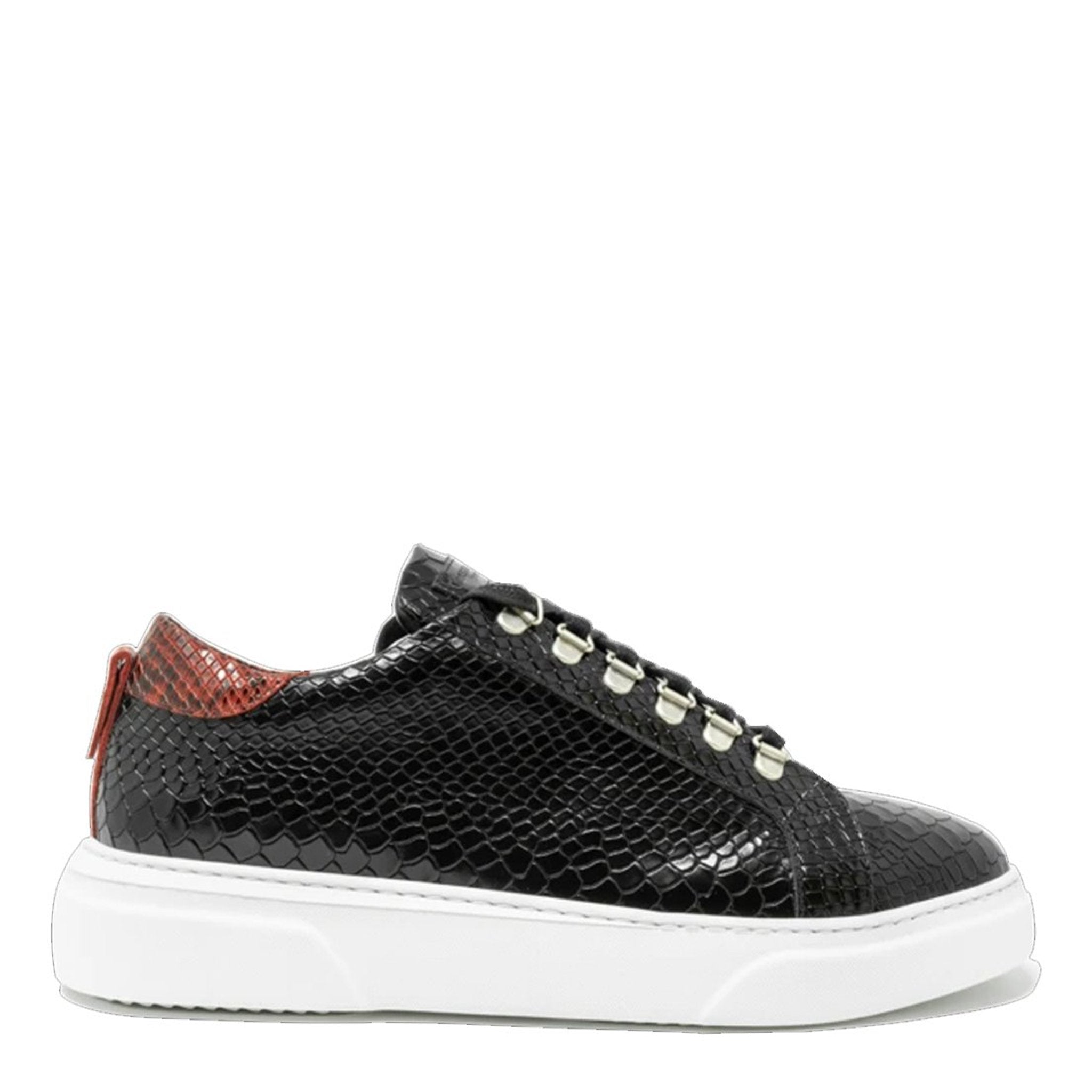 V.I.P. VII Low Black | Red Python - Giuliano Galiano | Handcrafted Luxury Sneakers Made In Italy