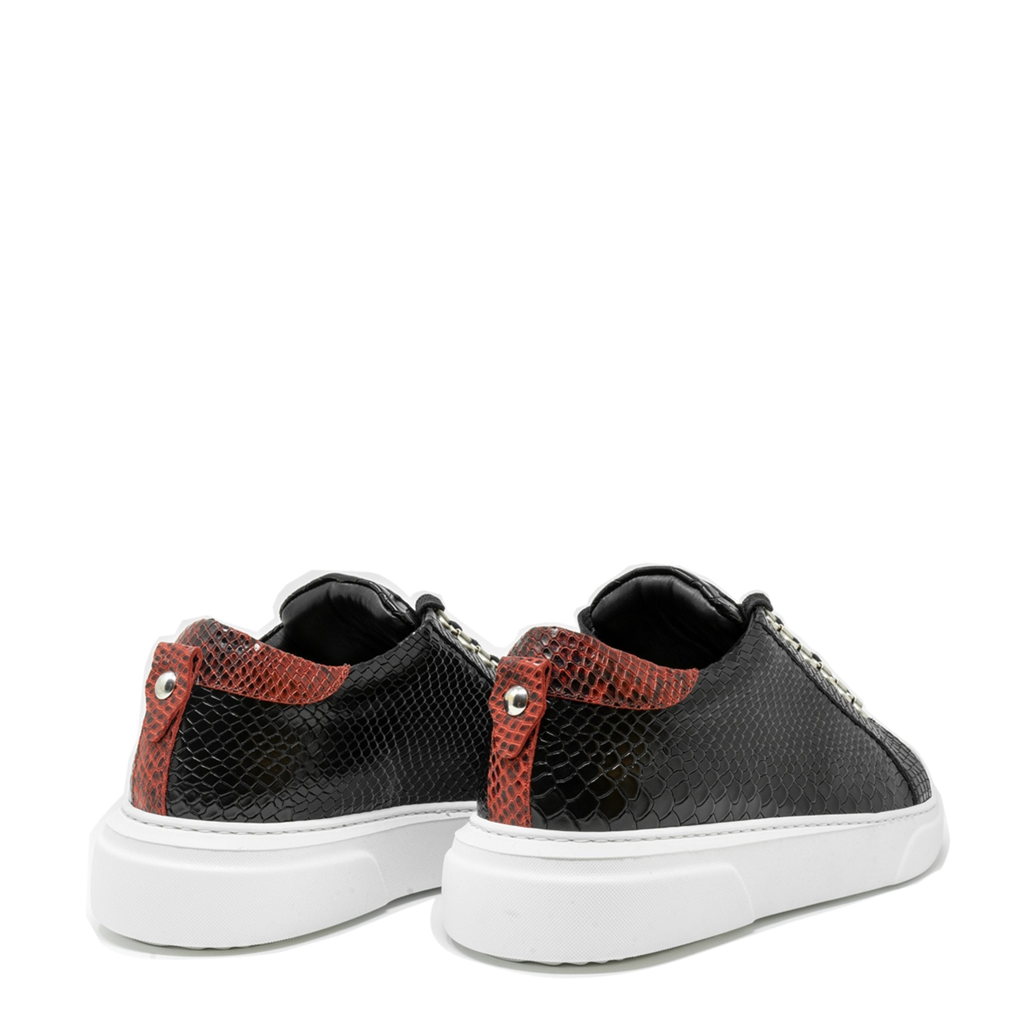 V.I.P. VII Low Black | Red Python - Giuliano Galiano | Handcrafted Luxury Sneakers Made In Italy