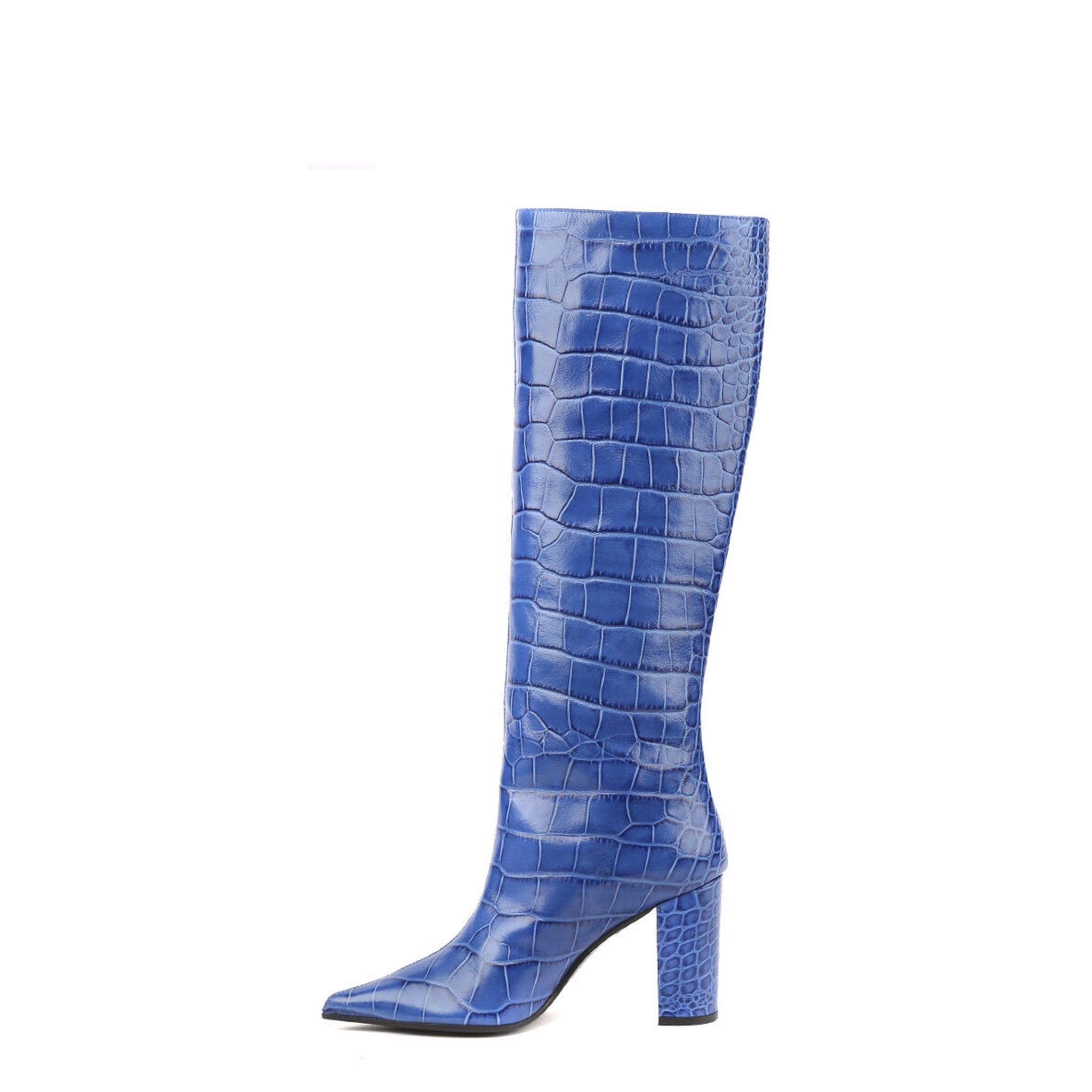 Stivali Serena | Blu | Pelle Stampa Coccodrillo
