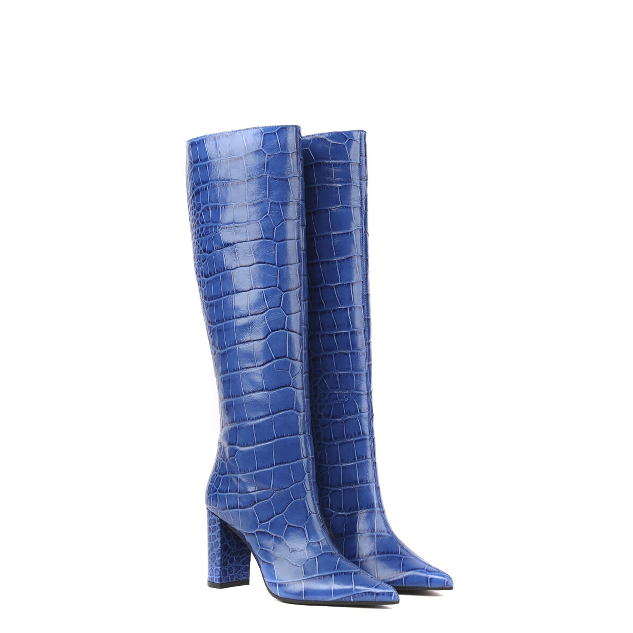 Stivali Serena | Blu | Pelle Stampa Coccodrillo